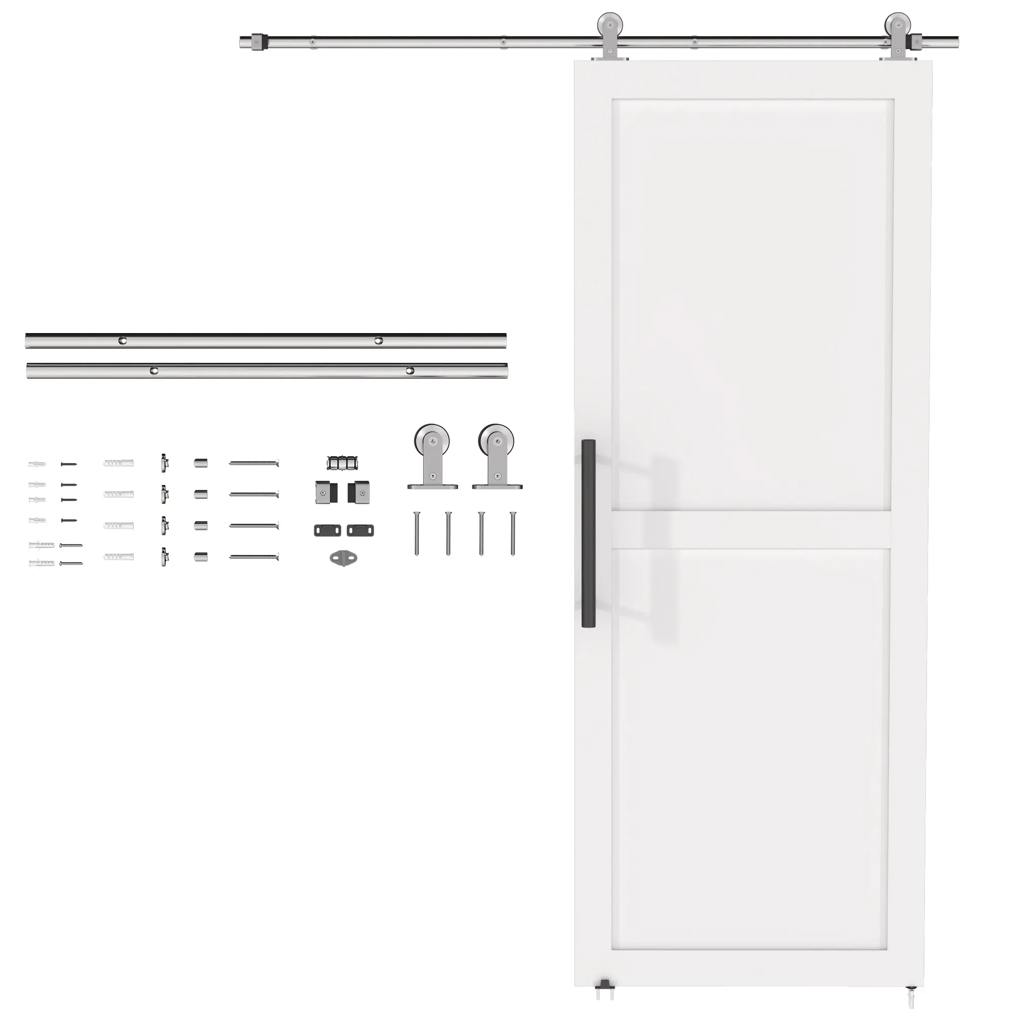 60 in (152 cm) Barn Door Hardware Kit, 30 mm (1.2 in) Thickness, 176 lb (80 kg) Capacity, Durable 304 Stainless Steel, Brushed Silver