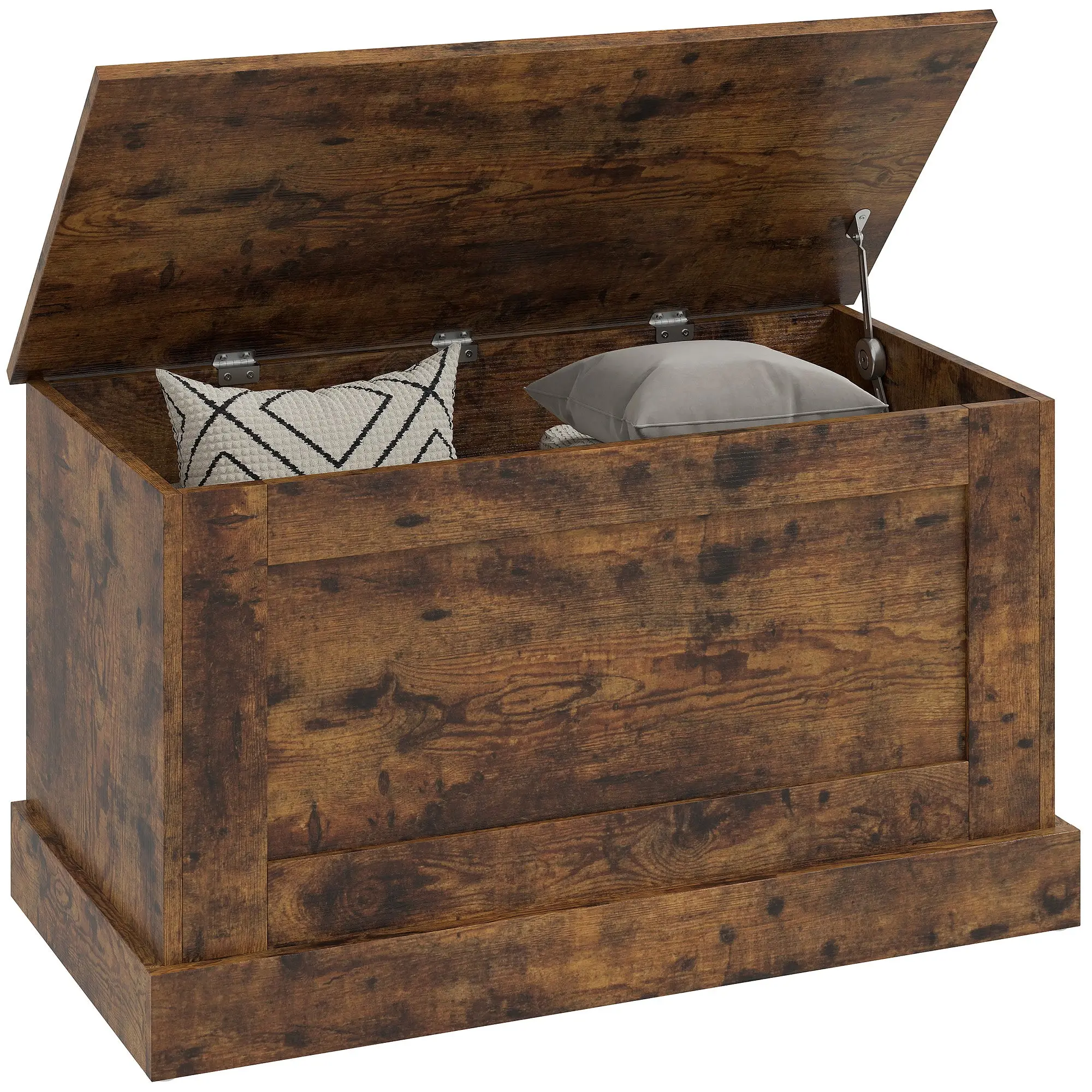 Rustic Brown Storage Chest — Wooden Toy Chest with Safety Hinge, 31.5 x 15.7 x 17.7 in