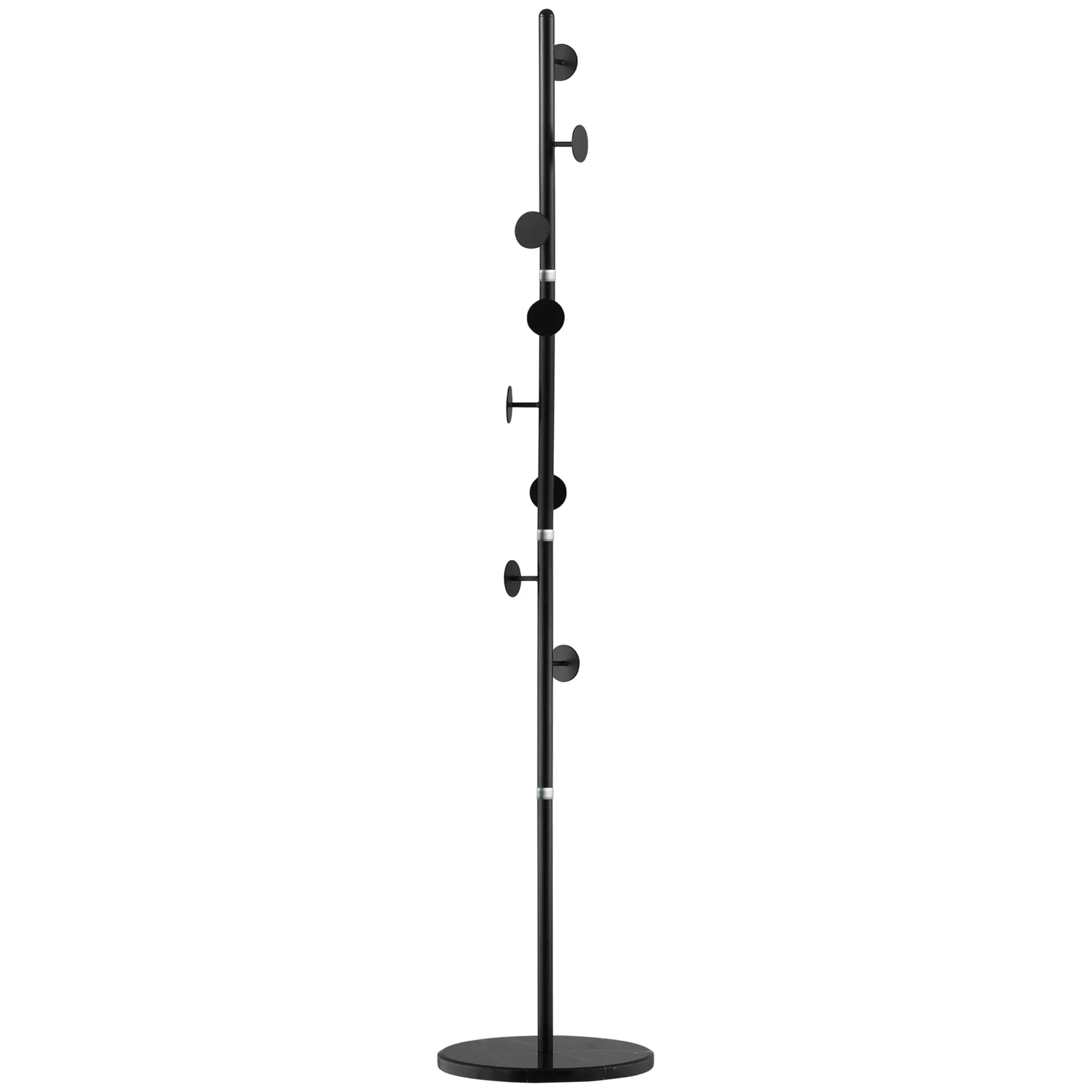 Coat Rack Stand with 8 Hooks and Round Base, Freestanding Coat Rack in Steel and Marble, 35x35x170 cm, Black