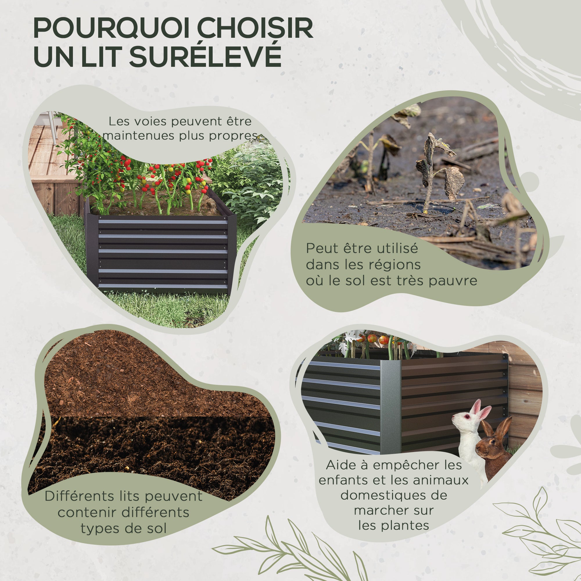 Rectangular Garden Raised Bed with Galvanized Steel Reinforcement Tubes 180 x 90 x 59 cm Dark Grey