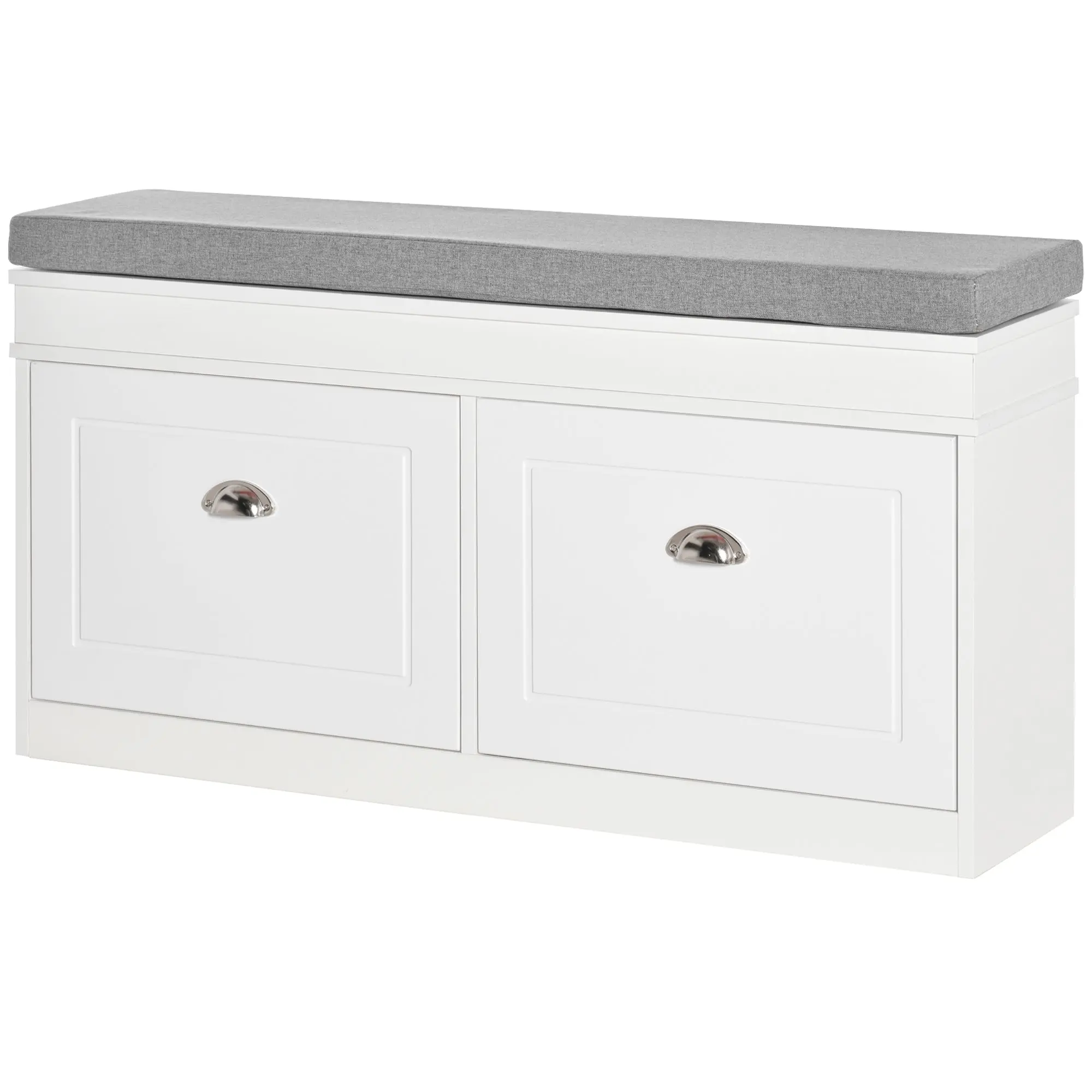 Shoe Bench Shoe Storage Bench for 8 Pairs of Shoes with 2 Drawers Adjustable Shelves and Padded Cushion for Entryway Hallway 104x24x55 cm White