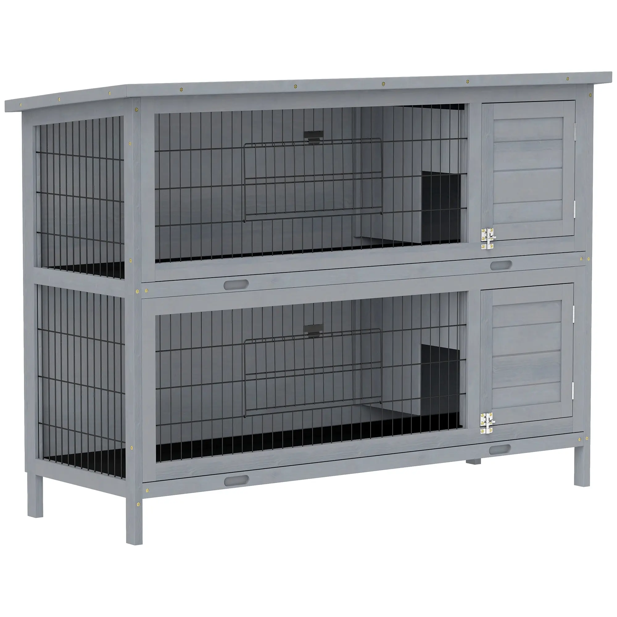 2-Tier Rabbit Hutch, Wooden Outdoor Rabbit Cage with Removable Trays, Asphalt Roof, Lockable Doors, 136.4 x 50 x 93 cm, Grey