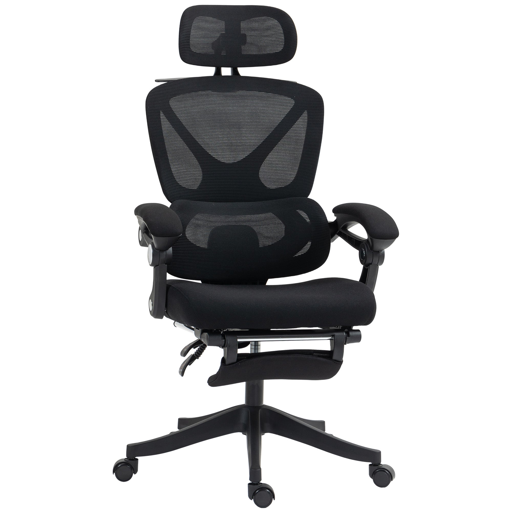 Mesh Office Chair Reclining Desk Chair with Headrest Lumbar Support Footrest Height Adjustable Tilt Function 135 kg Load Black