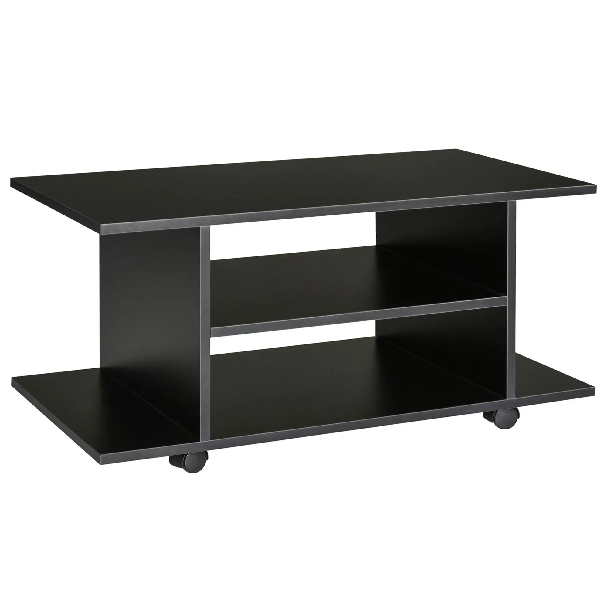 TV Stand, TV Unit with Shelves and Lockable Wheels Melamine Surface 80x40x40 cm Black