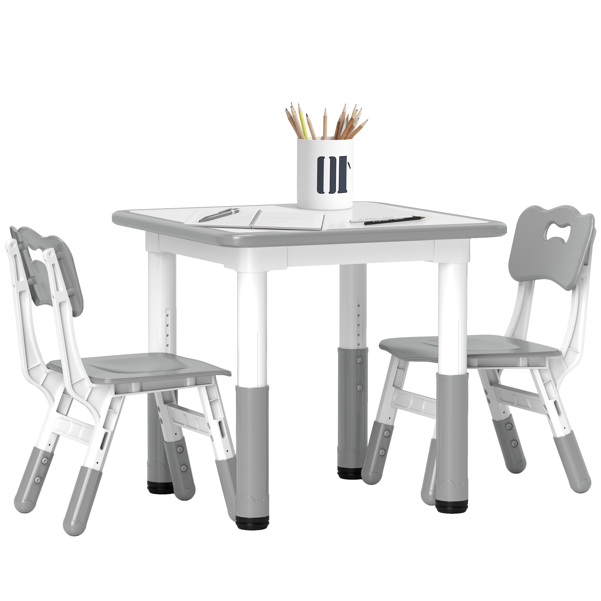 AIYAPLAY 3-teiliges Set Tisch und Stühle für Kinder mit höhenverstellbarem Tisch – 2 Stühle, leicht zu reinigen, für Kinder von 18 Monaten bis 5 Jahren für Spielzimmer, Schlafzimmer, Kindergarten in W