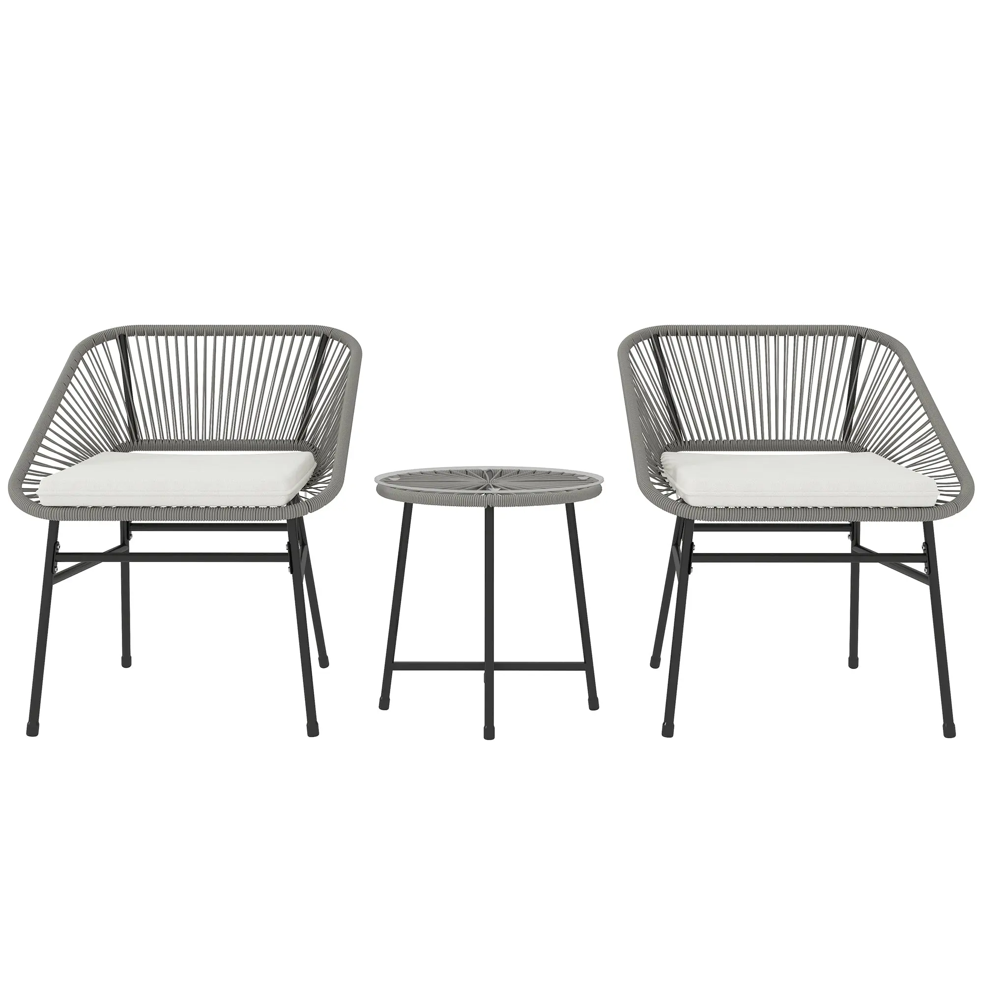 Poly Rattan Garden Furniture Set, Outdoor Balcony Furniture for 2 People, 3-Piece Bistro Set with 2 Chairs, Side Table, Seat Cushions, Weatherproof Seating Group for Garden Balcony Dark Gray