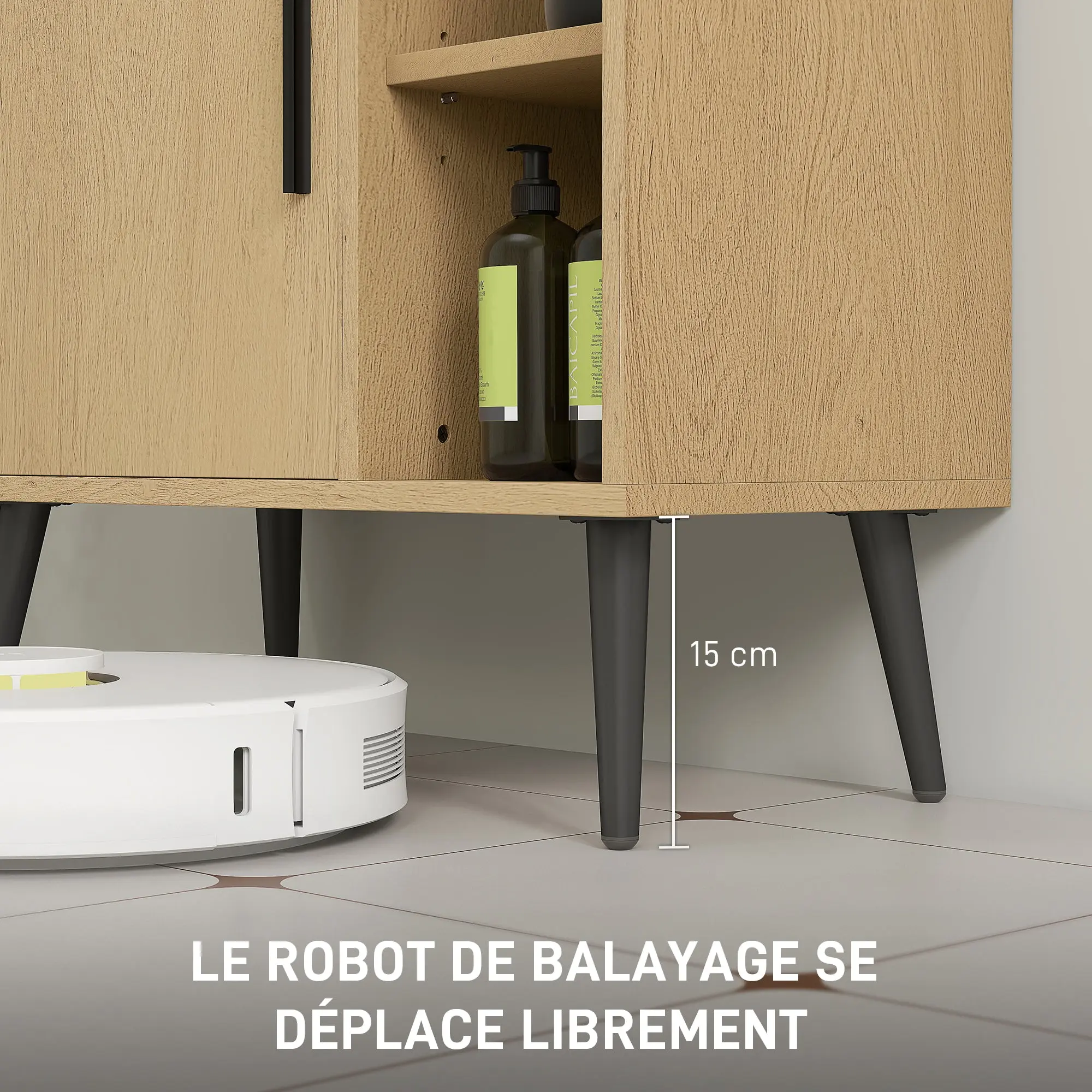 Bathroom Under Sink Cabinet, Industrial Vanity Unit with Soft-Closing Door and Adjustable Shelf, 60 x 30 x 59.5 cm, Oak