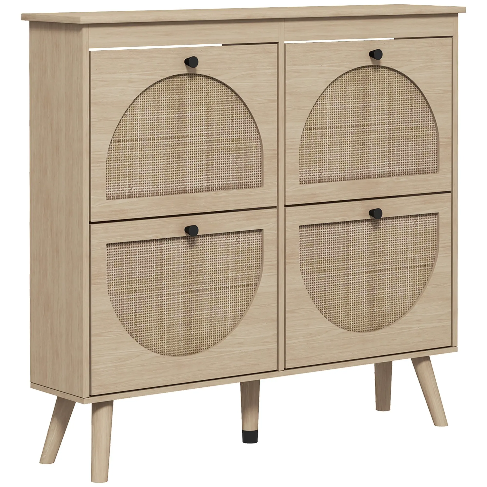 Shoe Cabinet 4 Folding Drawers Shoe Rack for 20 Pairs with Adjustable Shelf Bohemian Style Solid Wood Legs 105 x 24 x 97.5 cm Natural