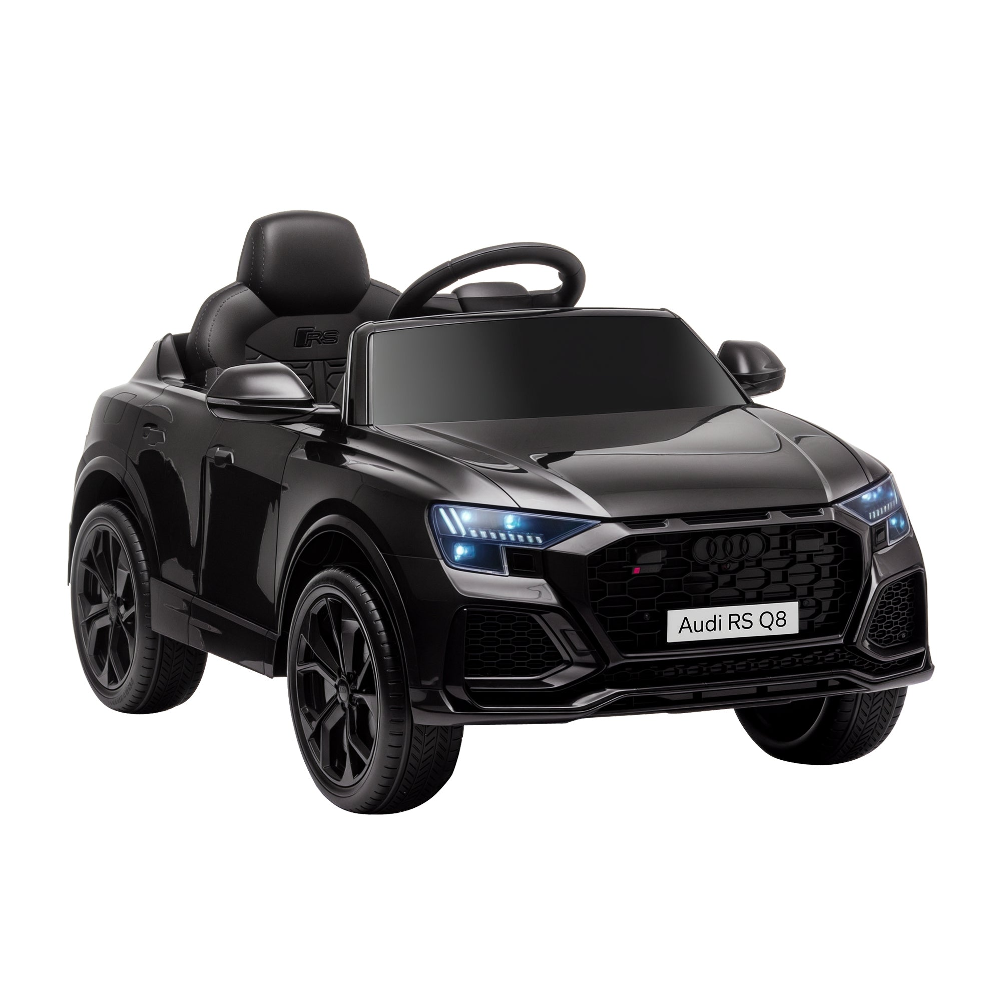 HOMCOM Elektrinis Vaikiškas Automobilis +3 Metų Licencijuotas Audi RS Q8 su 6V Baterija, 2 Varikliais, Nuotoline Kontrole, Muzika, MP3, Tako ir Žibintais, Maksimalus Greitis 3km/h, 101x62x51 cm, Juoda