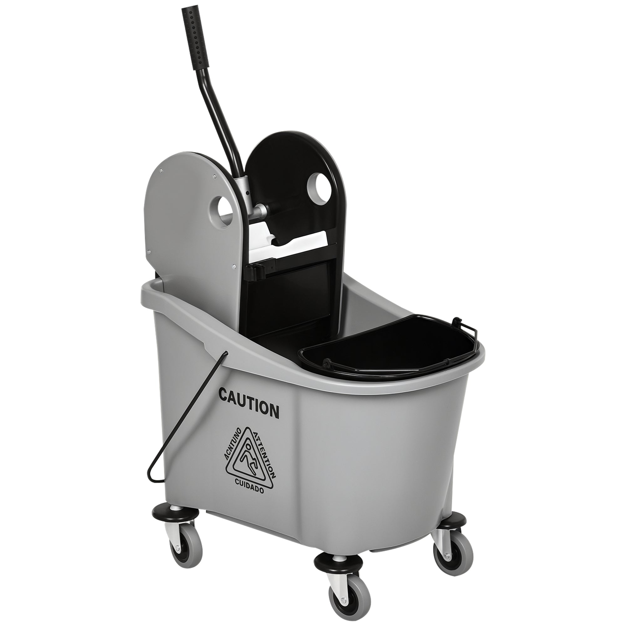HOMCOM Schoonmaakwagen met 36 Liter Emmer en Emmer met Wringmechanisme, Grijs, 54 x 41 x 91,5 cm