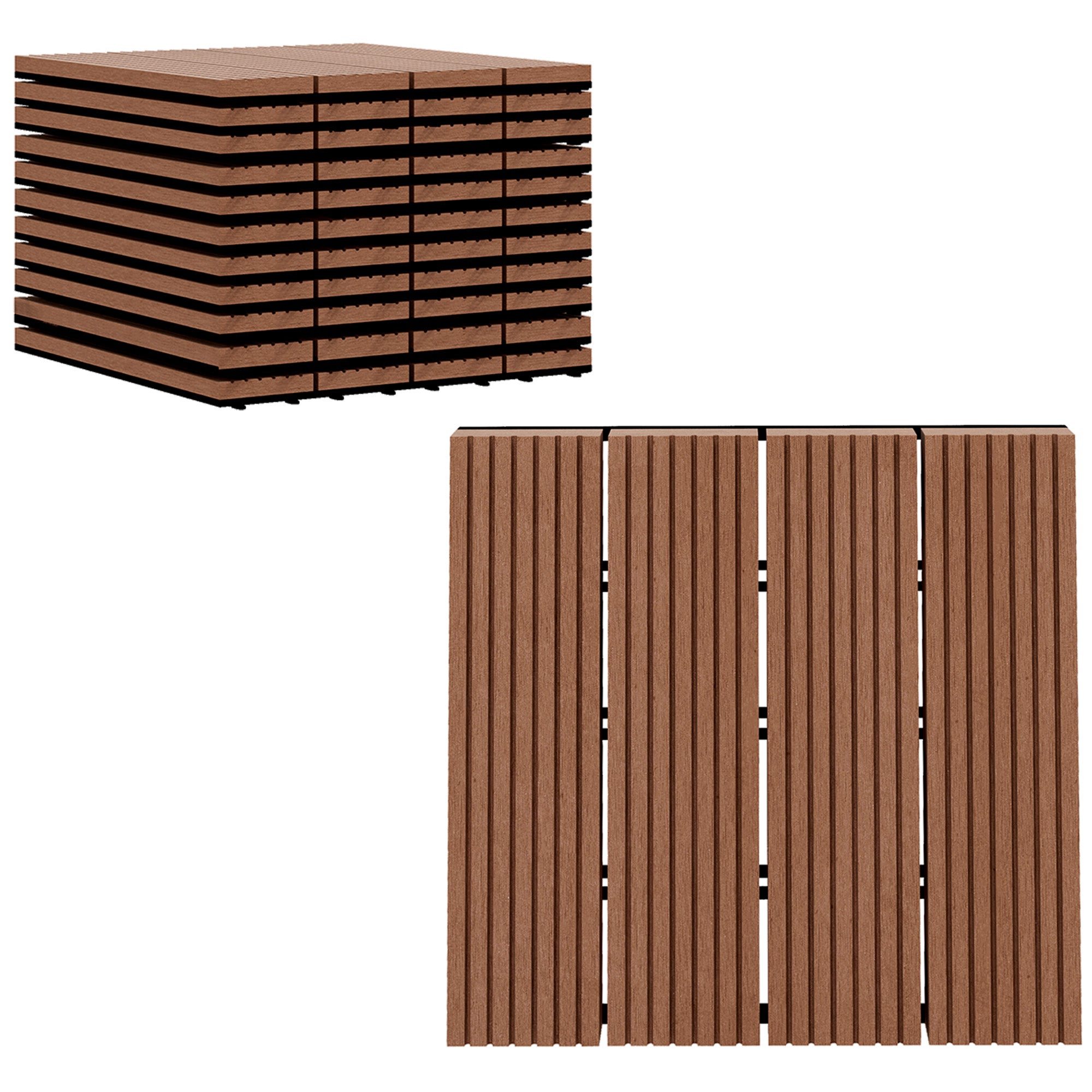 Outsunny Set aus 11 Stück Outdoor-Fliesen 30x30 cm 1 m² Garten Außenverkleidung Rutschfest und Wetterbeständig Einfache Montage für Garten Terrasse Balkon Braun