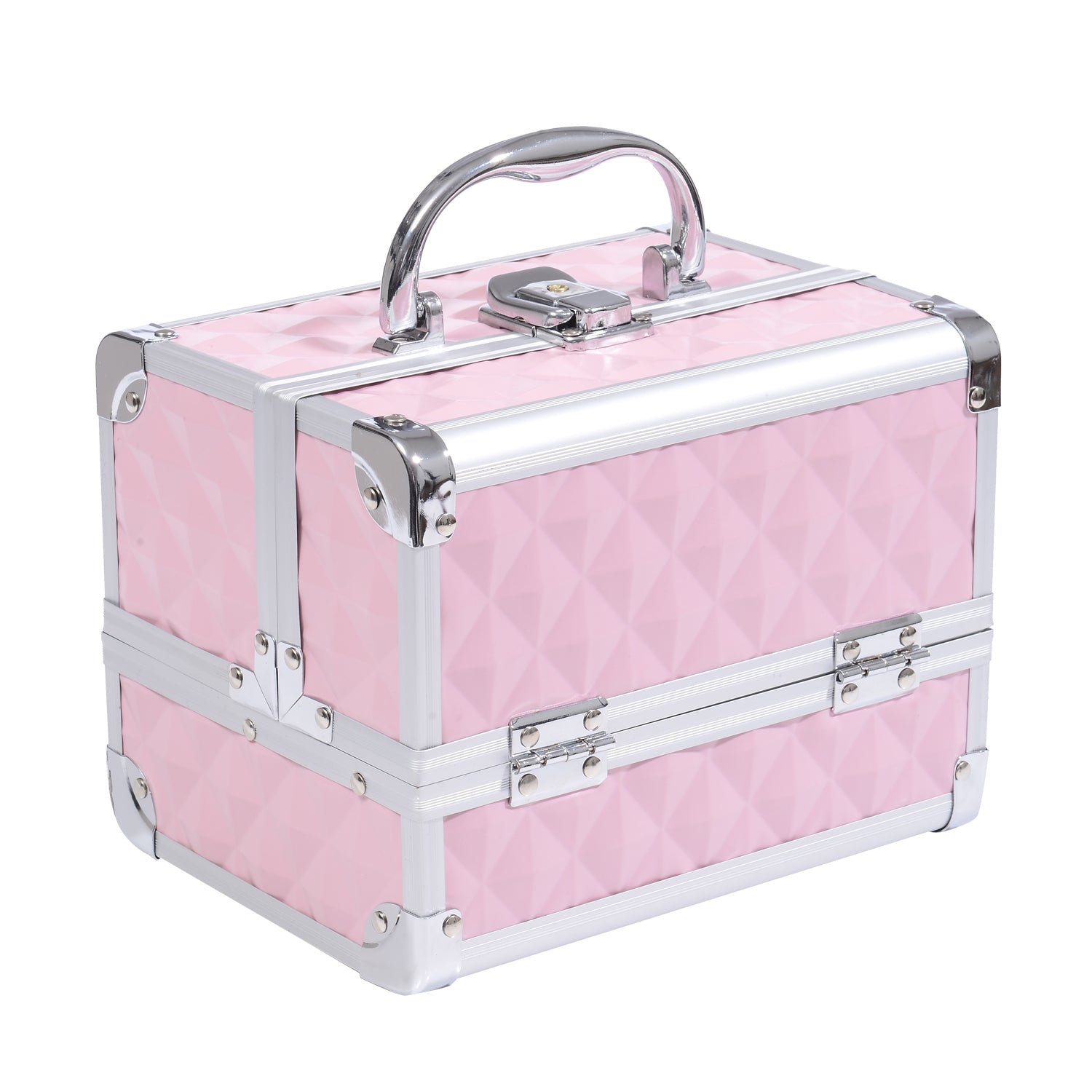 HOMCOM Professionel Kosmetisk Makeup Kuffert Organizer Skønhedsboks Bærbar Makeup Kasse med Spejl Lås Flere Skuffer 20x15x15cm Aluminium