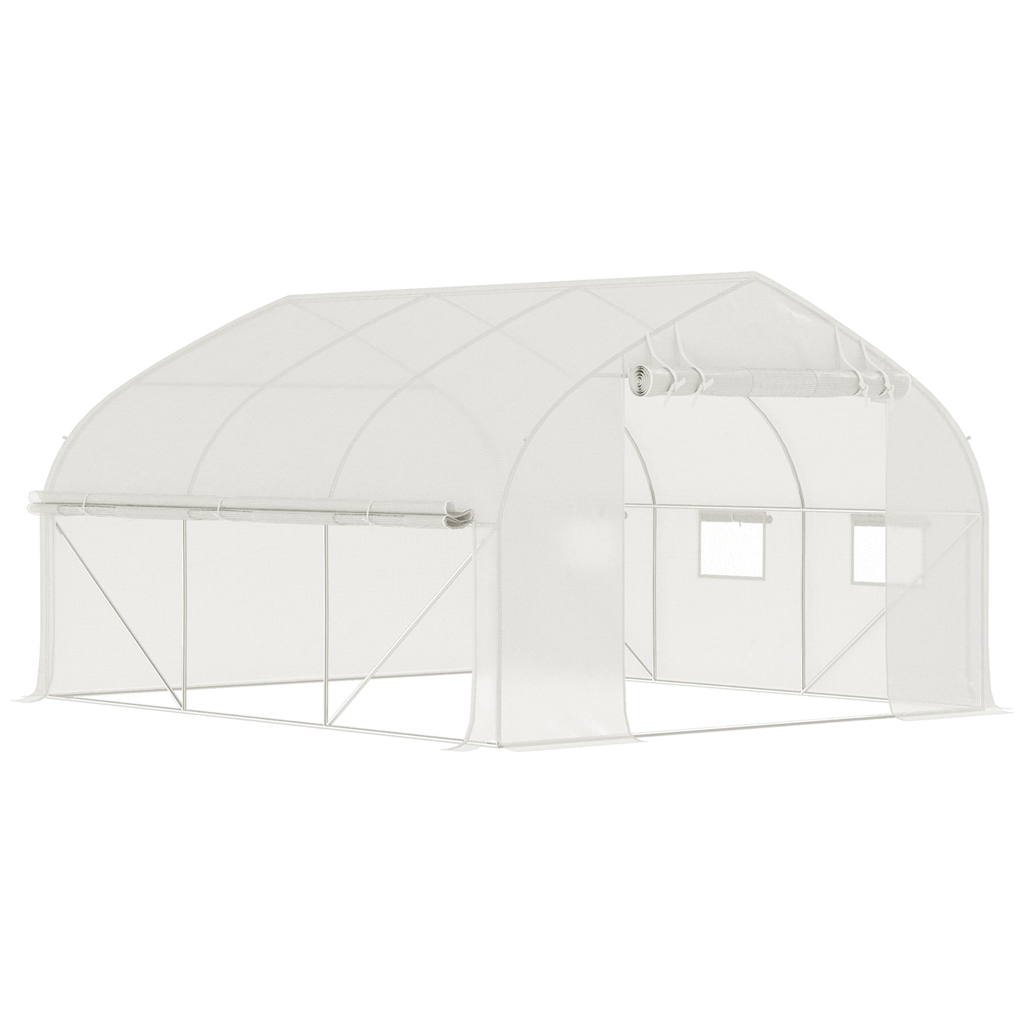 Garden Tunnel Greenhouse, 10.4m?, UV-resistant Garden Greenhouse, Roll-up Zipped Door, Mesh Windows, Galvanized Steel Tube and PE 140g/m?, 350 x 300 x 200 cm, White