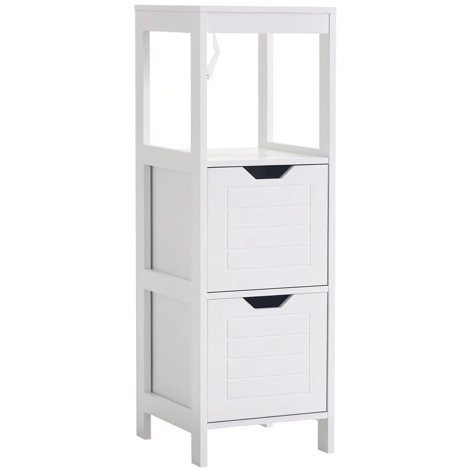 Bathroom Cabinet Multifunctional Storage Cabinet with Open Shelf 2 Storage Drawers Anti-Tip Design 30x30x89 cm White