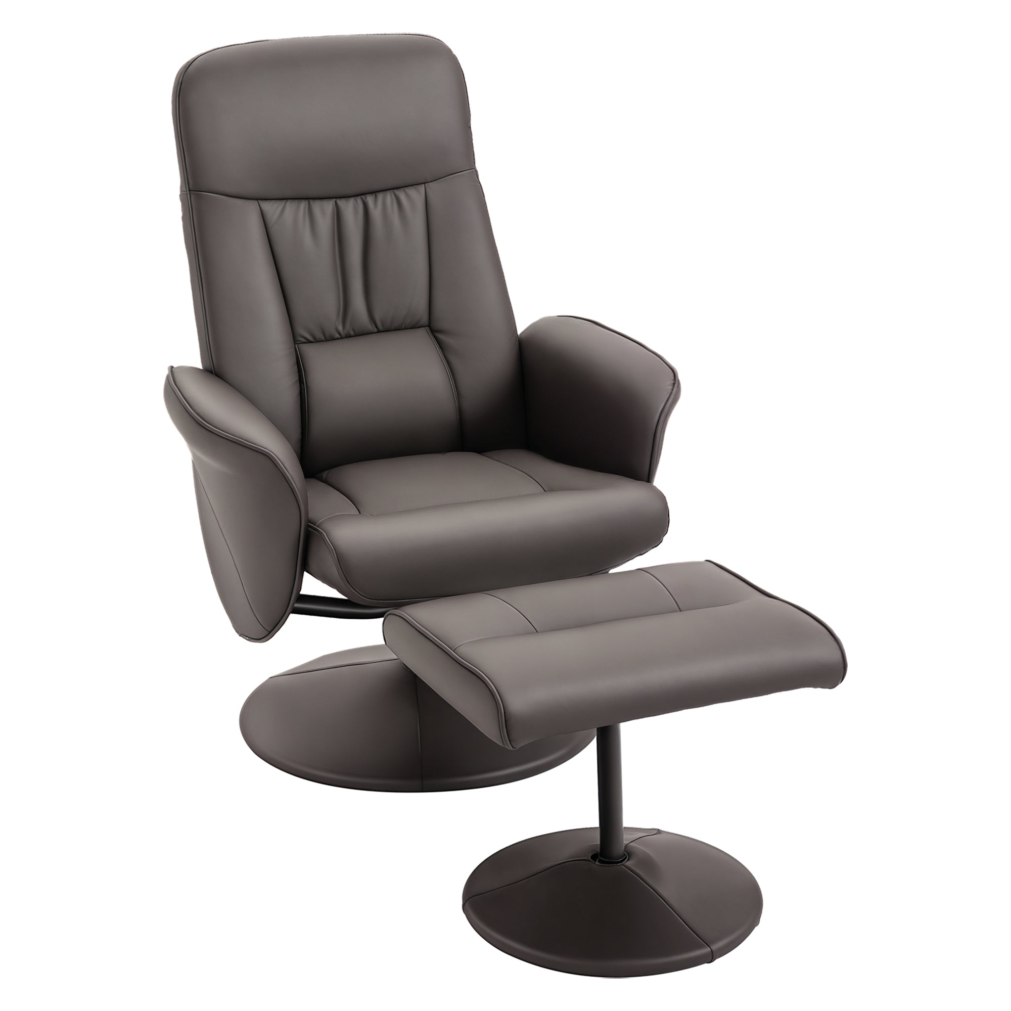 Living Room Armchair with Ottoman Footrest Upholstered in PU Reclining Armchair up to 145° and 360° Swivel with Adjustable Backrest for Living Room Bedroom Office 76x81x101 cm Brown