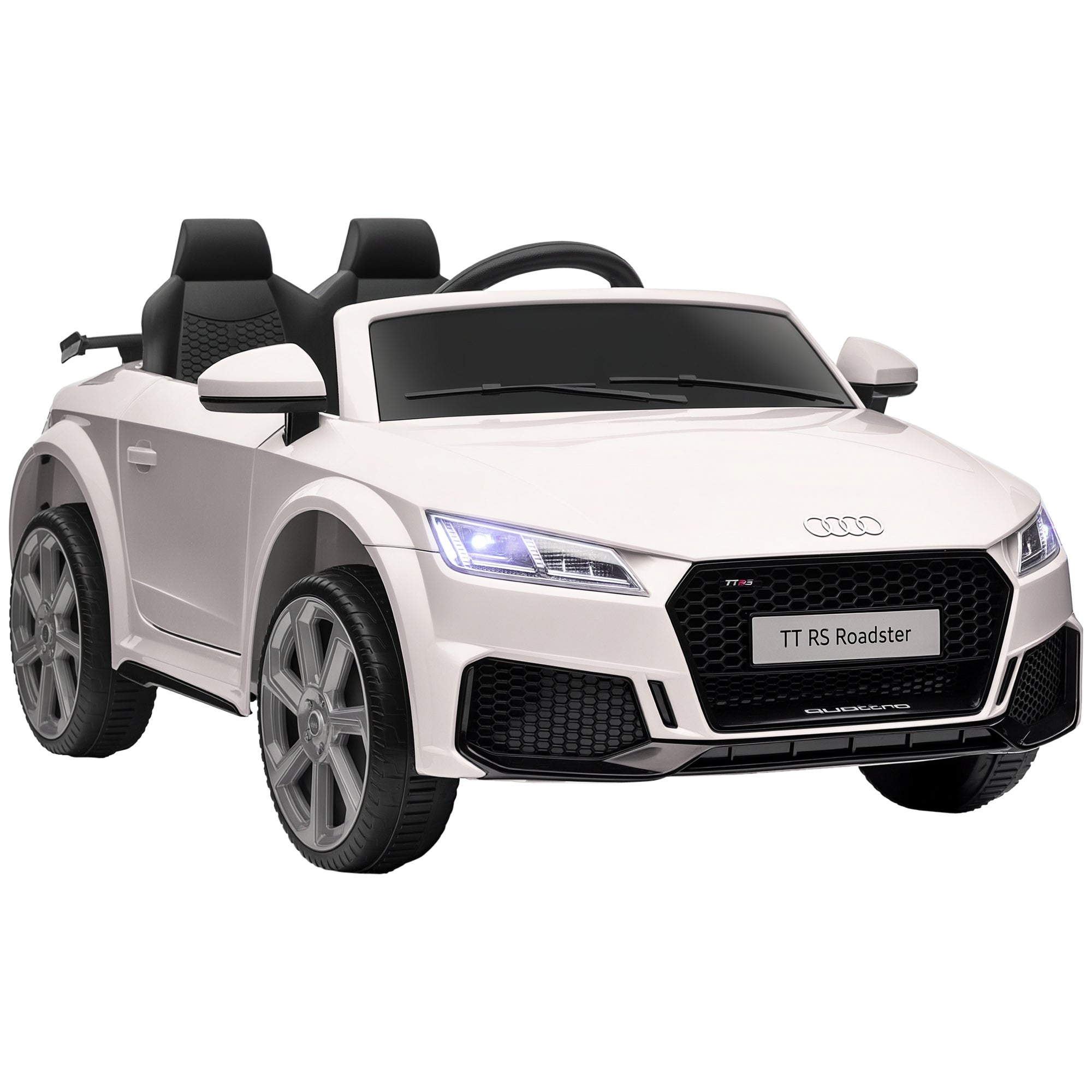 Children's Electric Car 12V Kids Ride On Car with 2.4G Remote Control, Music, Horn, Electric Vehicle with LED Light, USB/MP3 Connection, Reverse Function, for Kids 3-5 Years Old, White