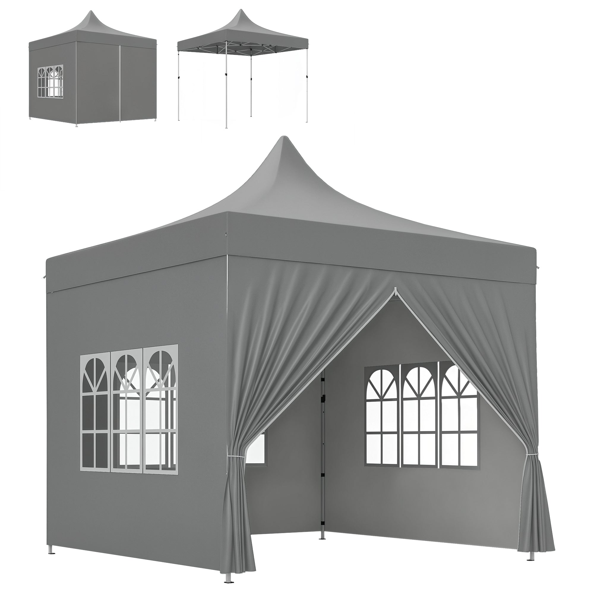 Outsunny Pop-up Falt-Gartenpavillon 3x3 m Faltbare Markise mit 4 Anti-UV Seitenwänden Verstellbare Höhe Robuster Metallrahmen und Tragetasche für Camping und Partys Grau