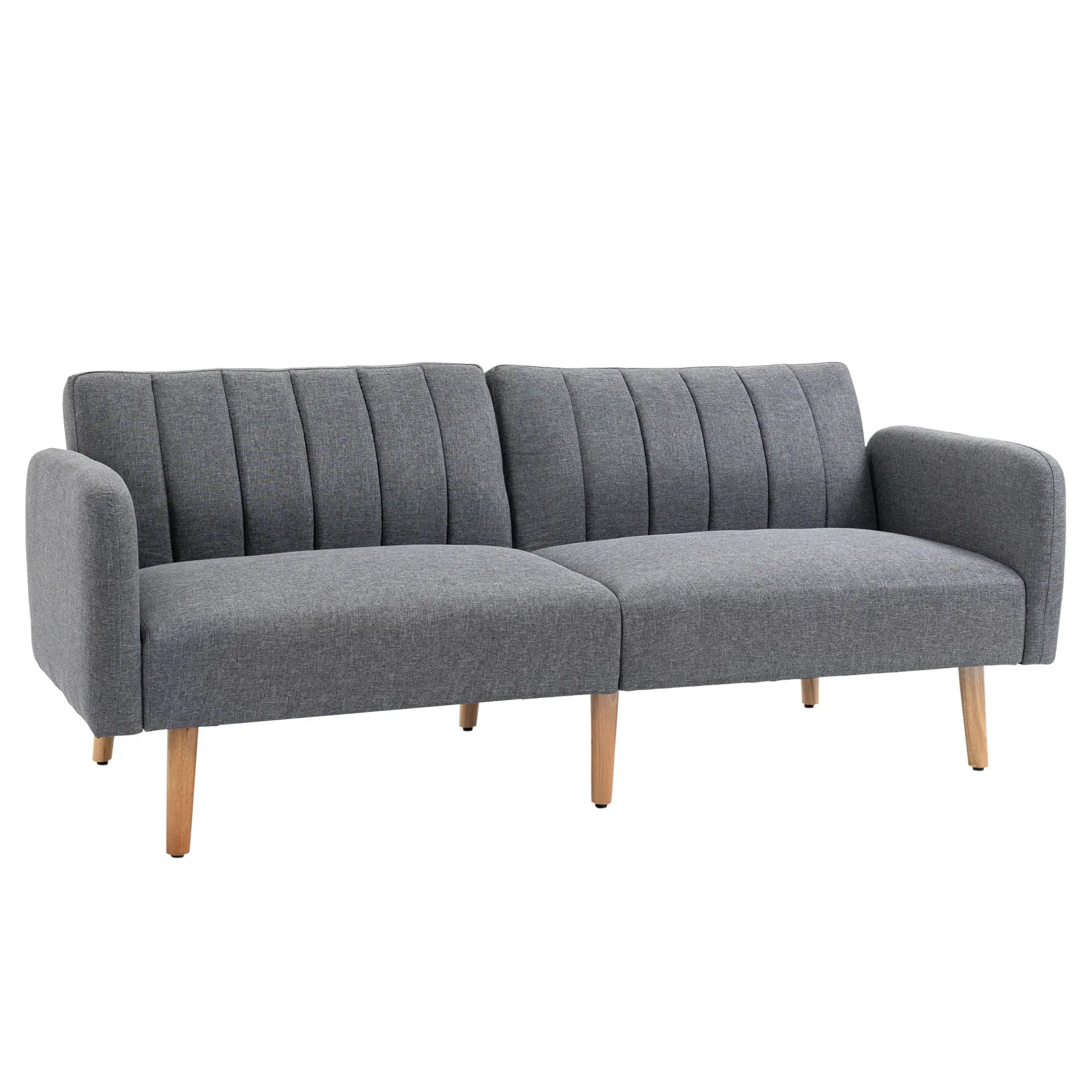 Sleeper Sofa, 2 Seater Sofa with Sleeper Function, Adjustable Backrest, Thickly Padded Couch, Armrest, Daybed with Wood Legs for Living Room, Guest Room, 173 x 75 x 73 cm, Gray