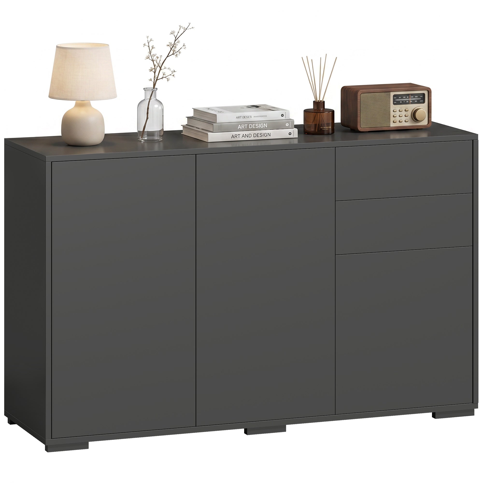Sideboard Storage Cabinet, 2 Pull-Out Drawers & 3 Doors, Adjustable Shelf, E1 Particleboard, 46.1 x 14.2 x 29.1 in (117 x 36 x 74 cm), Black