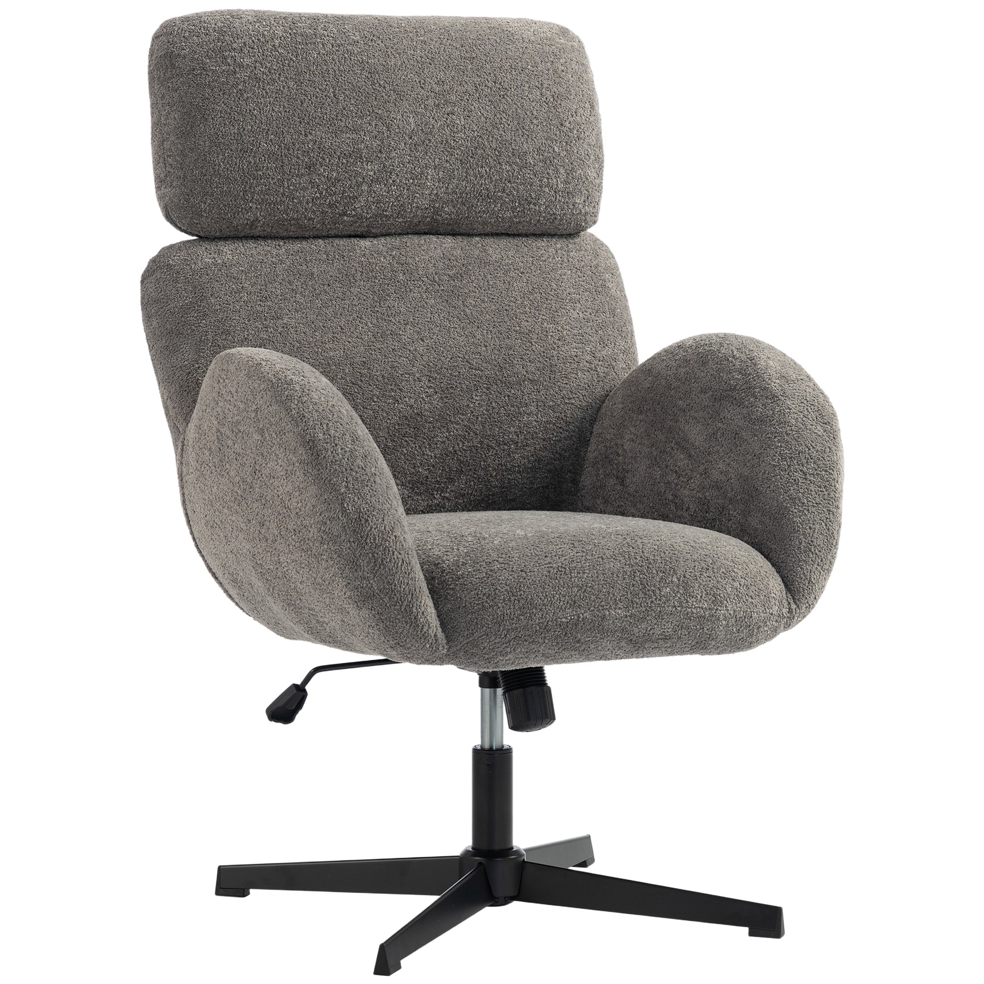 Velvet High-Back Office Chair, Height-Adjustable Padded Swivel with Rocking Function, Grey
