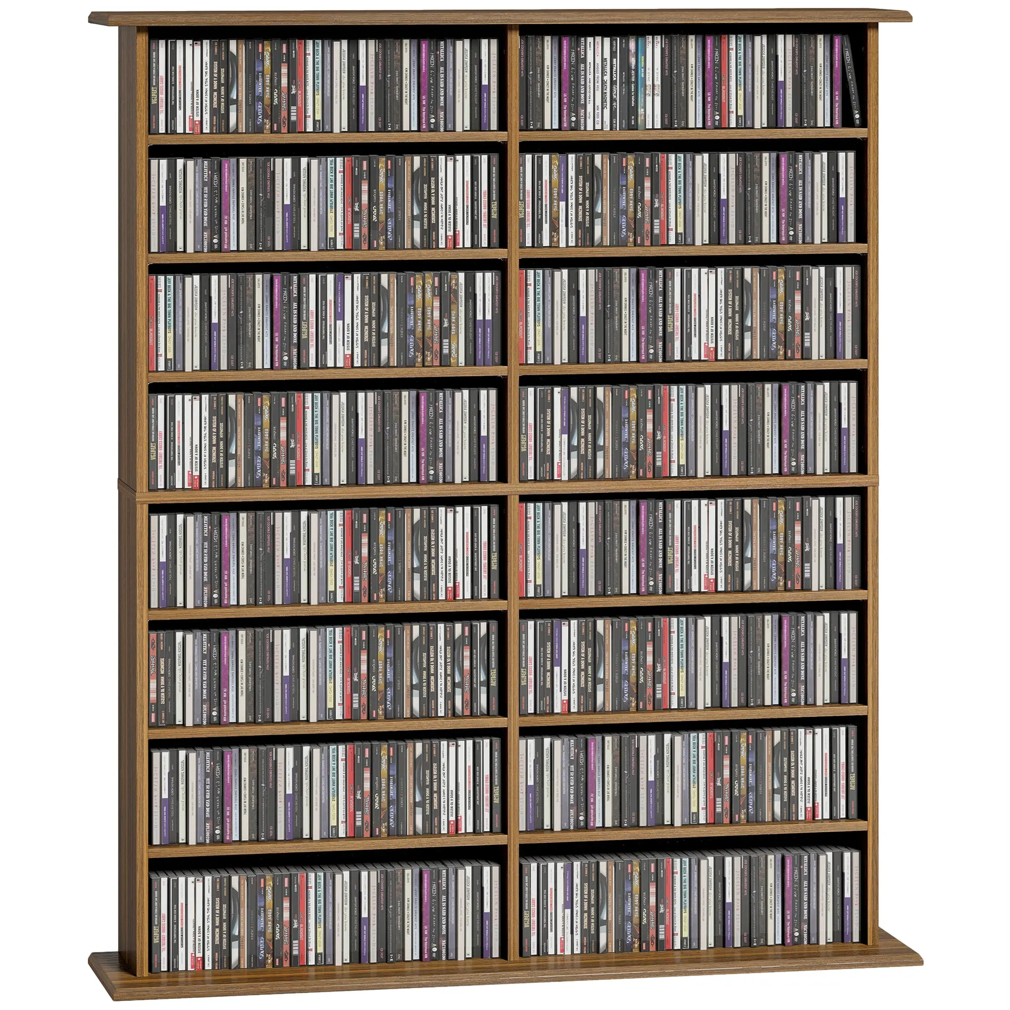 CD & DVD Storage Cabinet, Media Organizer — 720 CD / 396 DVD & Blu-ray Capacity, 16 Compartments, 12 Adjustable Shelves, Walnut