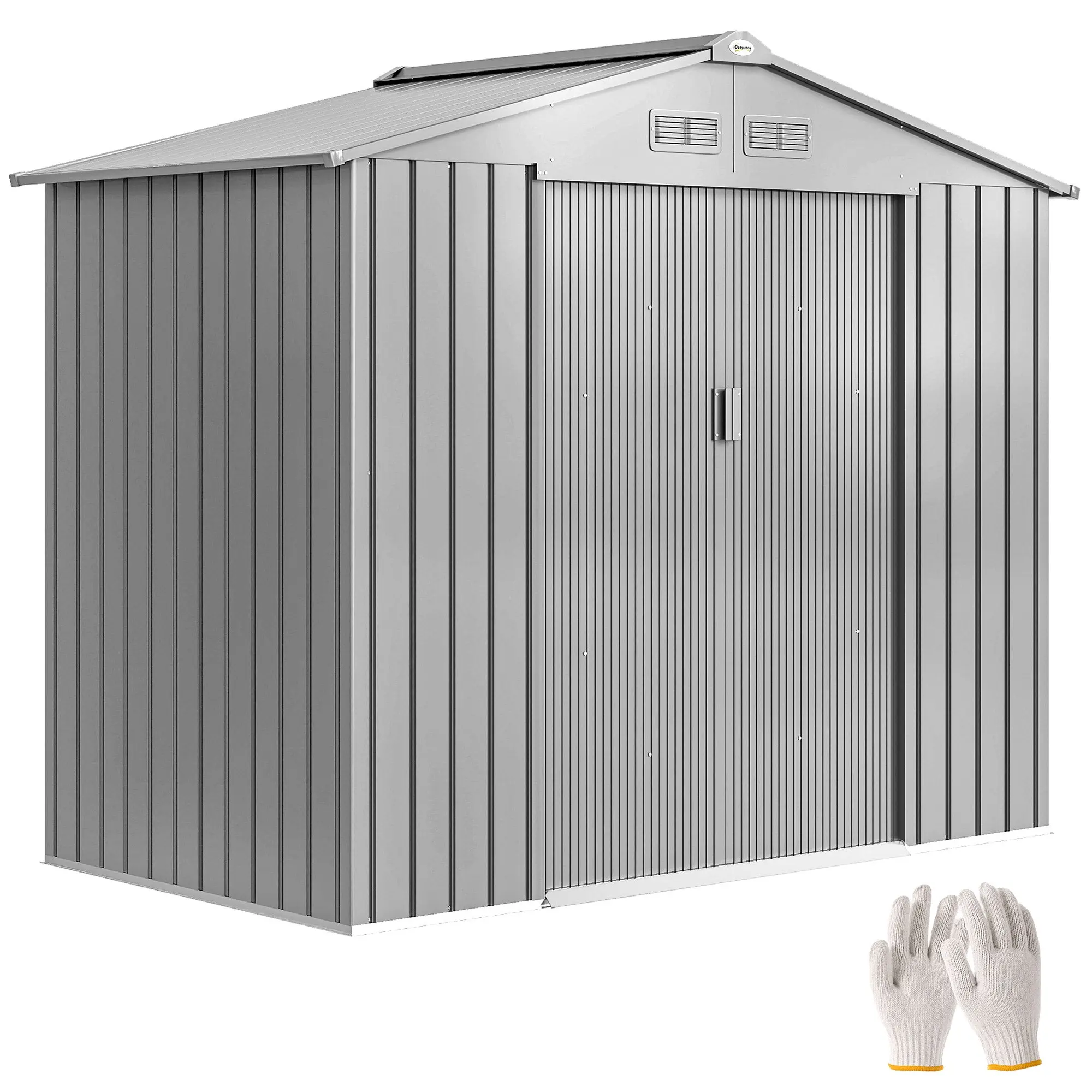 2.5 m² (26.9 sq ft) Metal Garden Shed with Foundation Kit, Lockable Double Doors — 213 x 130 x 185 cm (83.9" x 51.2" x 72.8"), Gray Steel