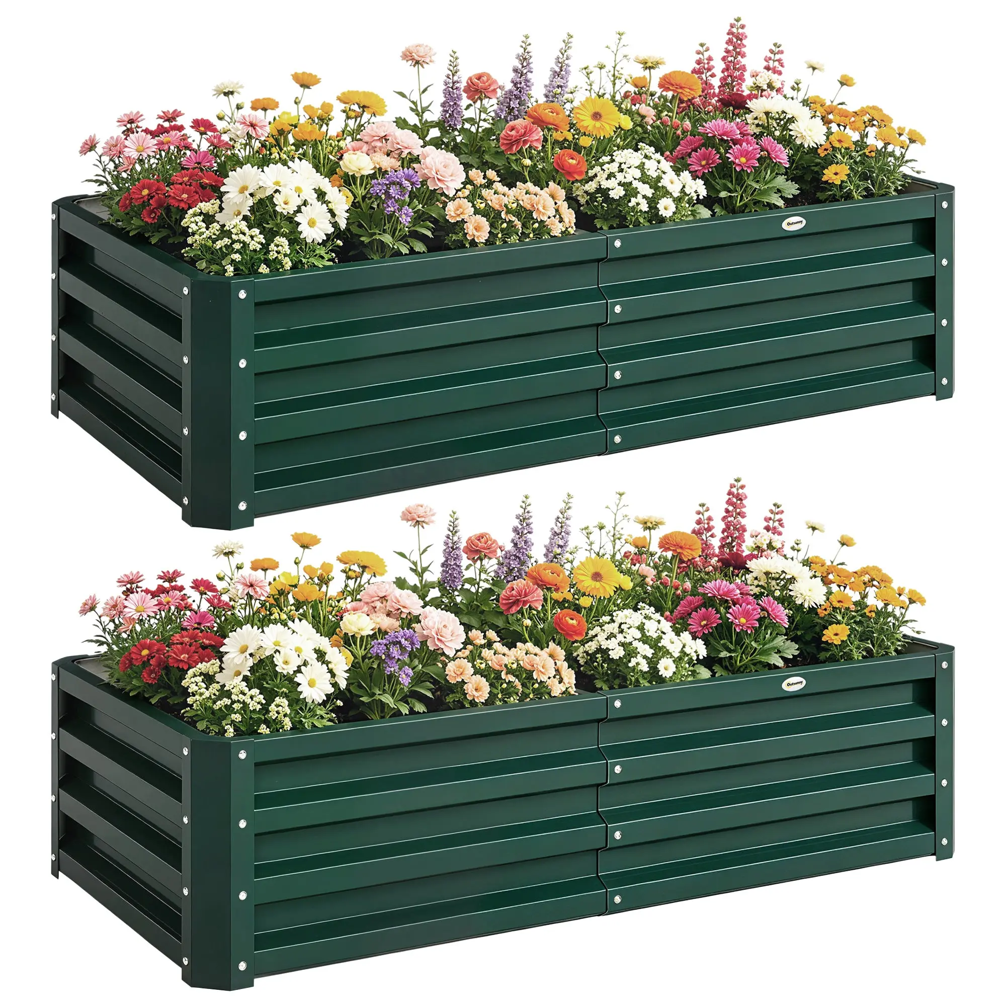 2-Pack Galvanized Steel Raised Garden Beds, 120 x 60 x 30.5 cm – Dark Green