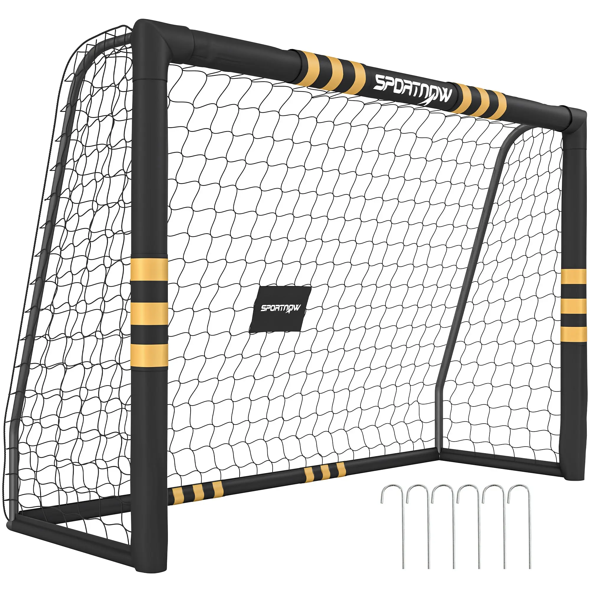 SPORTNOW Soccer Goal with Protective Foam 2.4 x 1.6 m - Outdoor Kids & Adult Goal with 6 J-Stakes and PE Net - Garden, Park, Beach, Easy Assembly, Yellow