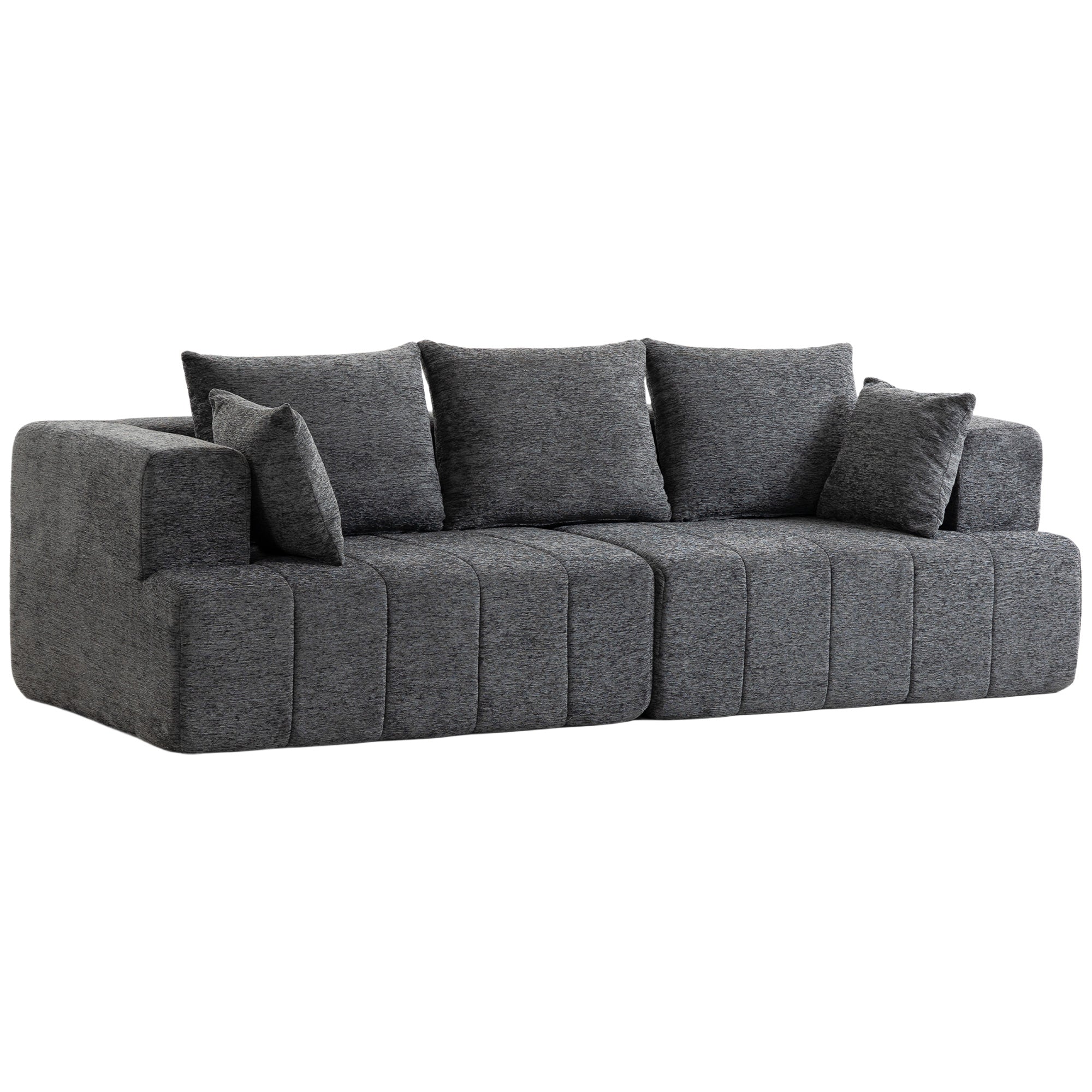 3‑Seater Chenille Sofa, 97.6" Modern Living Room Couch with Deep Padded Seat & Pocket Springs, Wide Armrests, 2 Cushions, Anti‑Slip Base, Gray