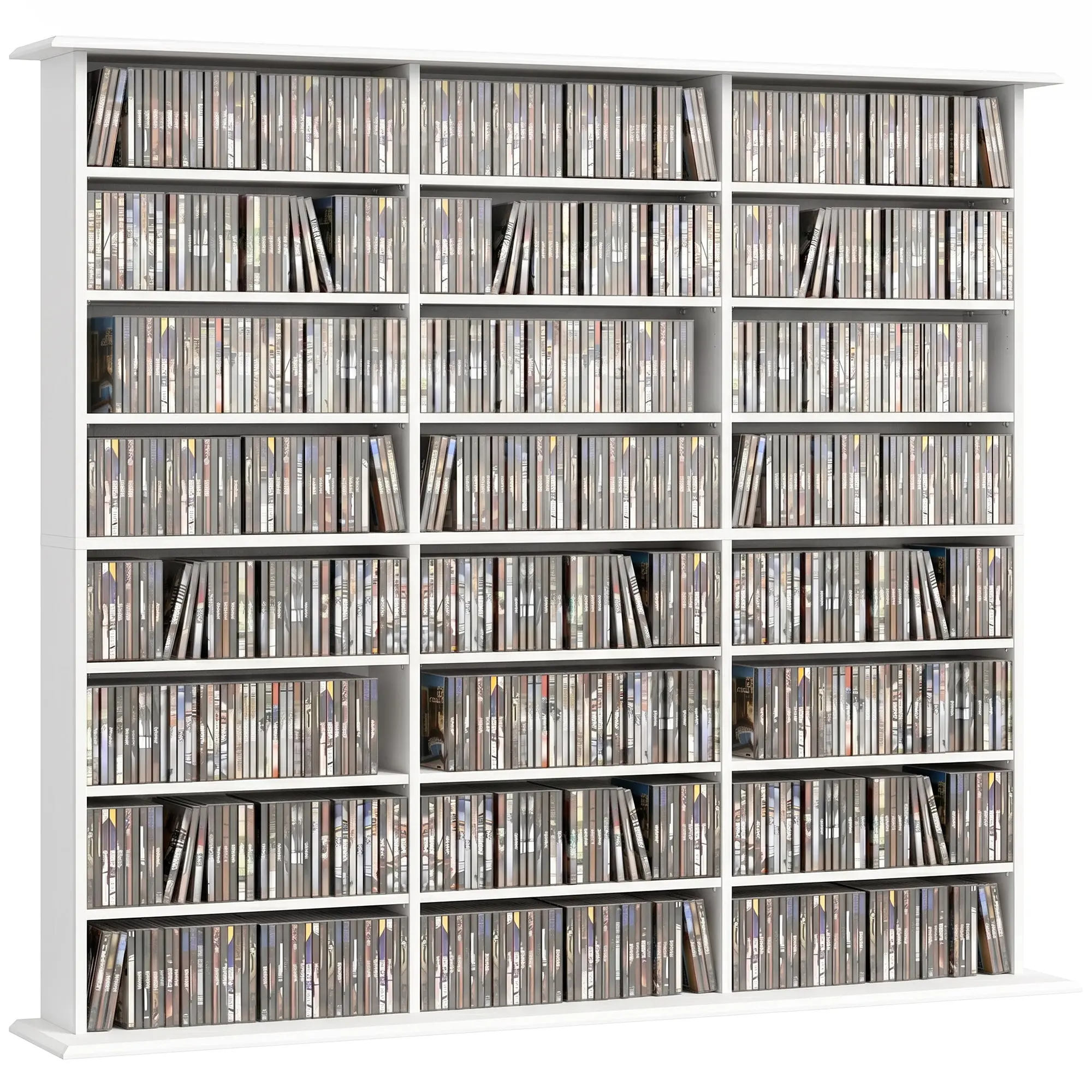 CD & DVD Storage Cabinet – Slim Media Organizer, Holds up to 1,032 CDs / 594 DVDs & Blu‑ray, 24 Compartments, 18 Adjustable Shelves, White (57.1 x 9.45 x 49.7 in)