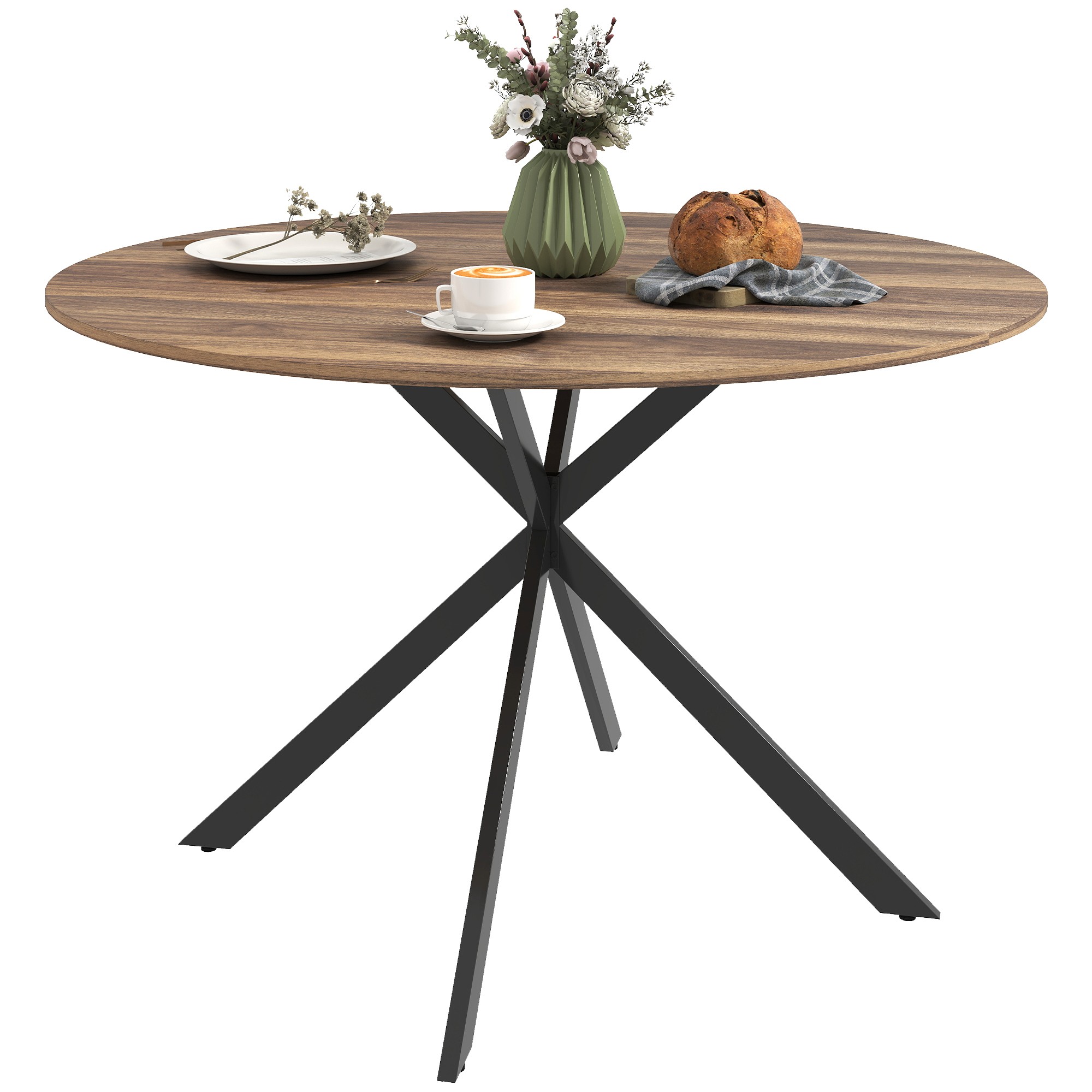 Round Dining Table for 4 People Industrial Kitchen Table with Steel Frame ?120x75 cm Dark Brown