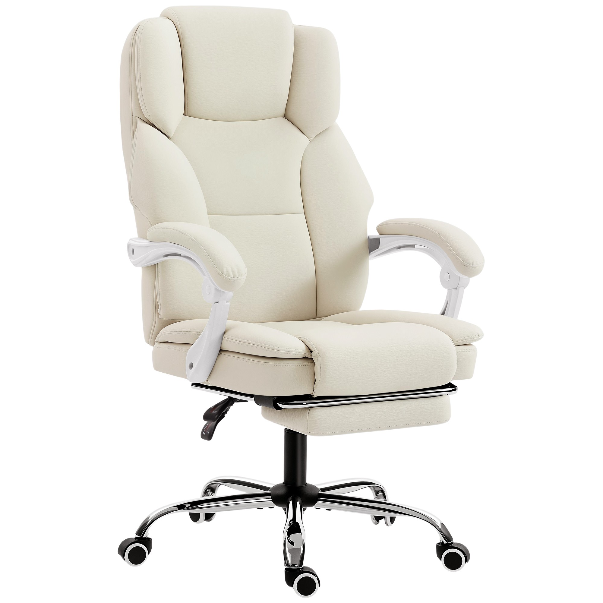 Ergonomic Office Chair — Reclining Back, Height Adjustable, Footrest, 360° Swivel, Pocket Springs, Pet-Friendly Faux Leather, Beige