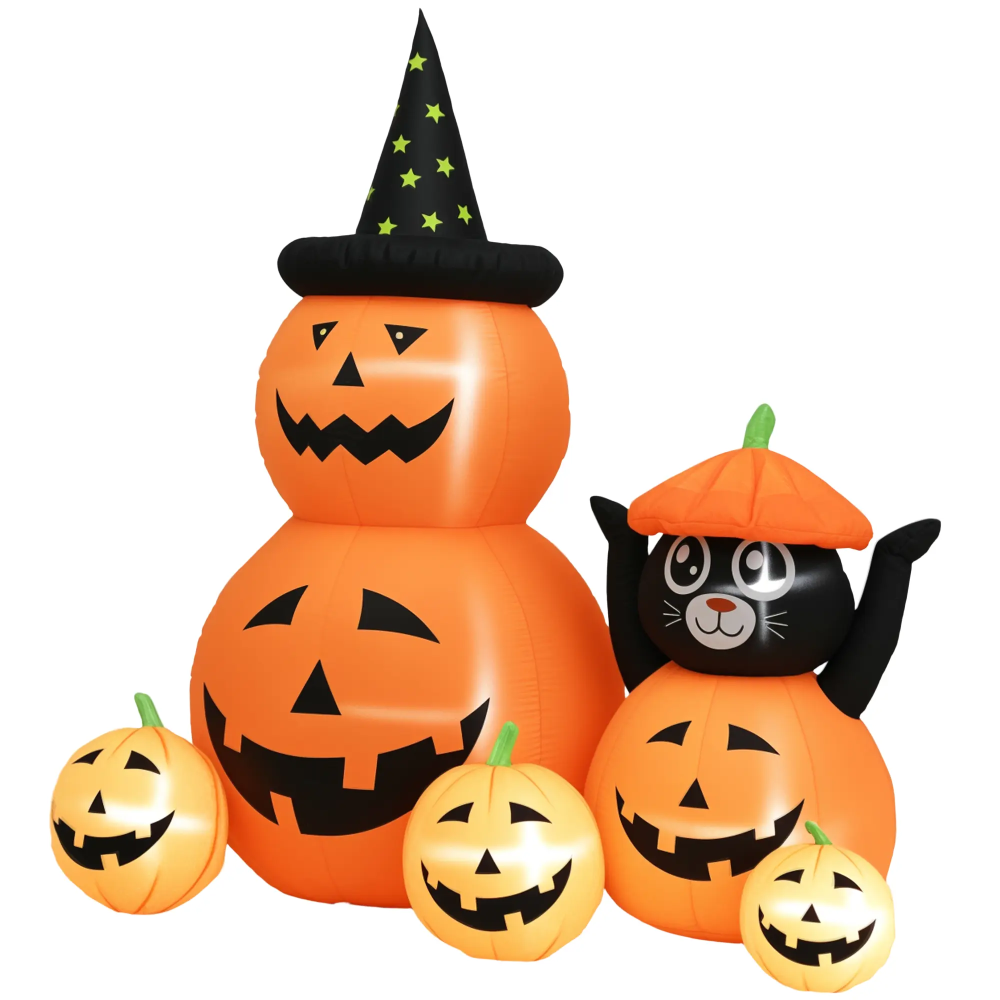 Halloween Inflatable Pumpkin with Cat, 6 ft (≈183 cm) with LED Lights IP44 and Inflator for Parties 160x100x180 cm Orange