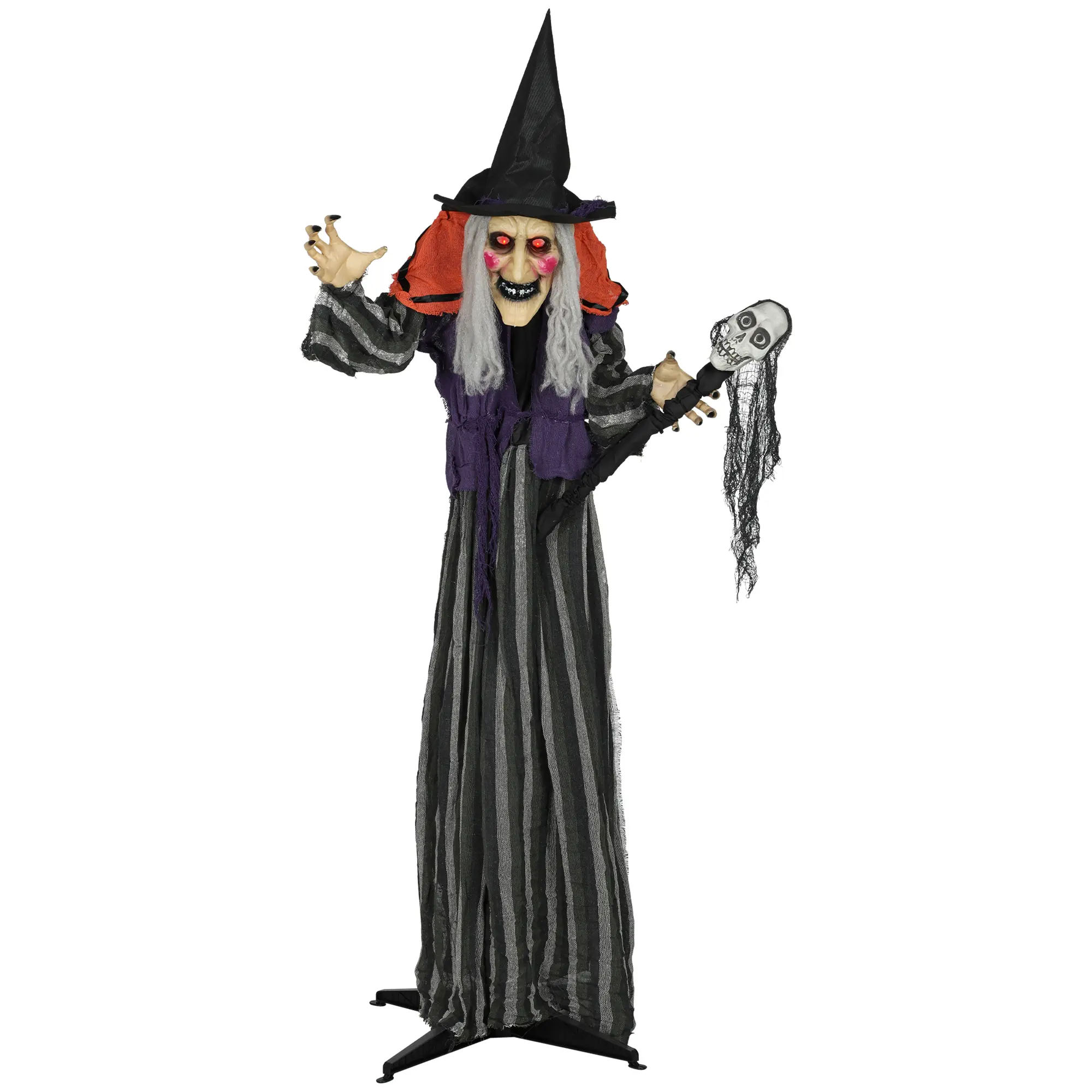 160 cm Halloween Decoration Witch with LED Lights, Sound Function, Adjustable Arms and Body