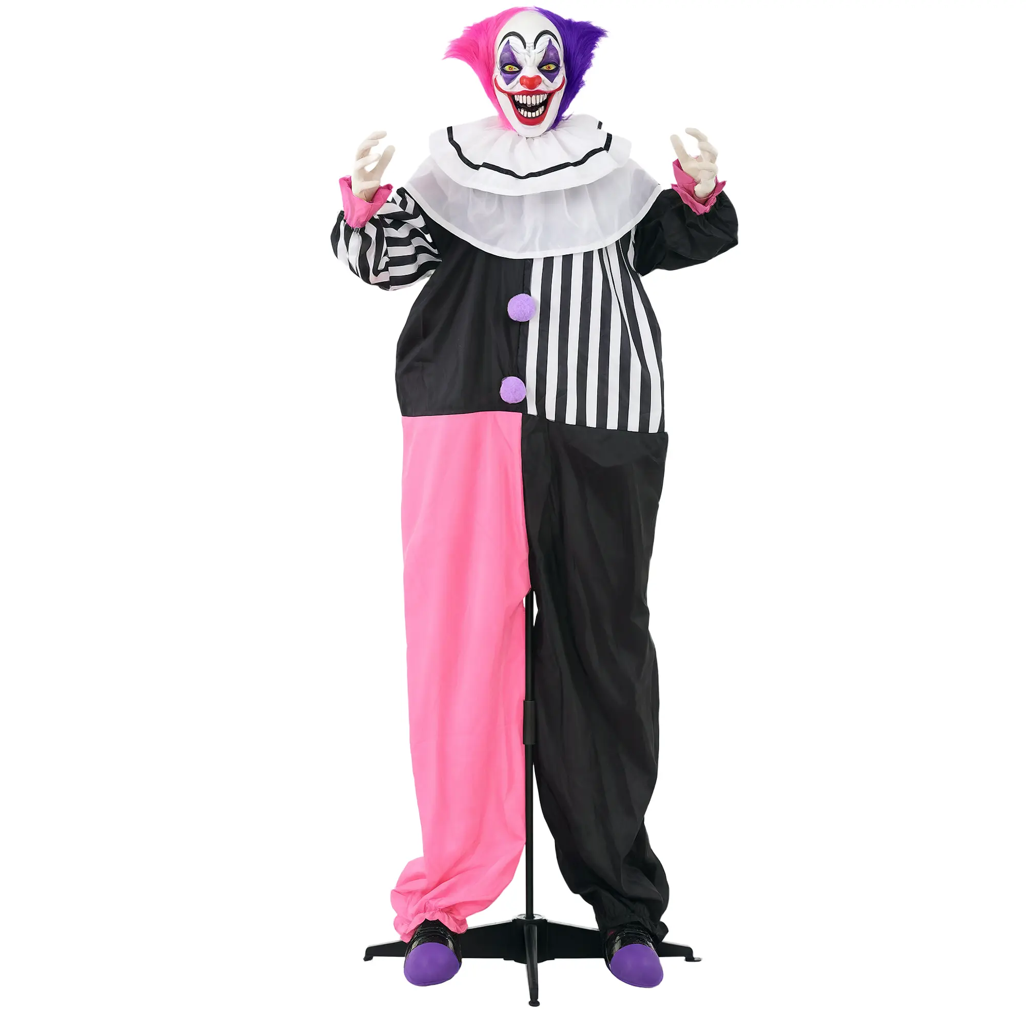 Creepy Clown Halloween Decoration, Movable, Laugh Function, Pink+Purple