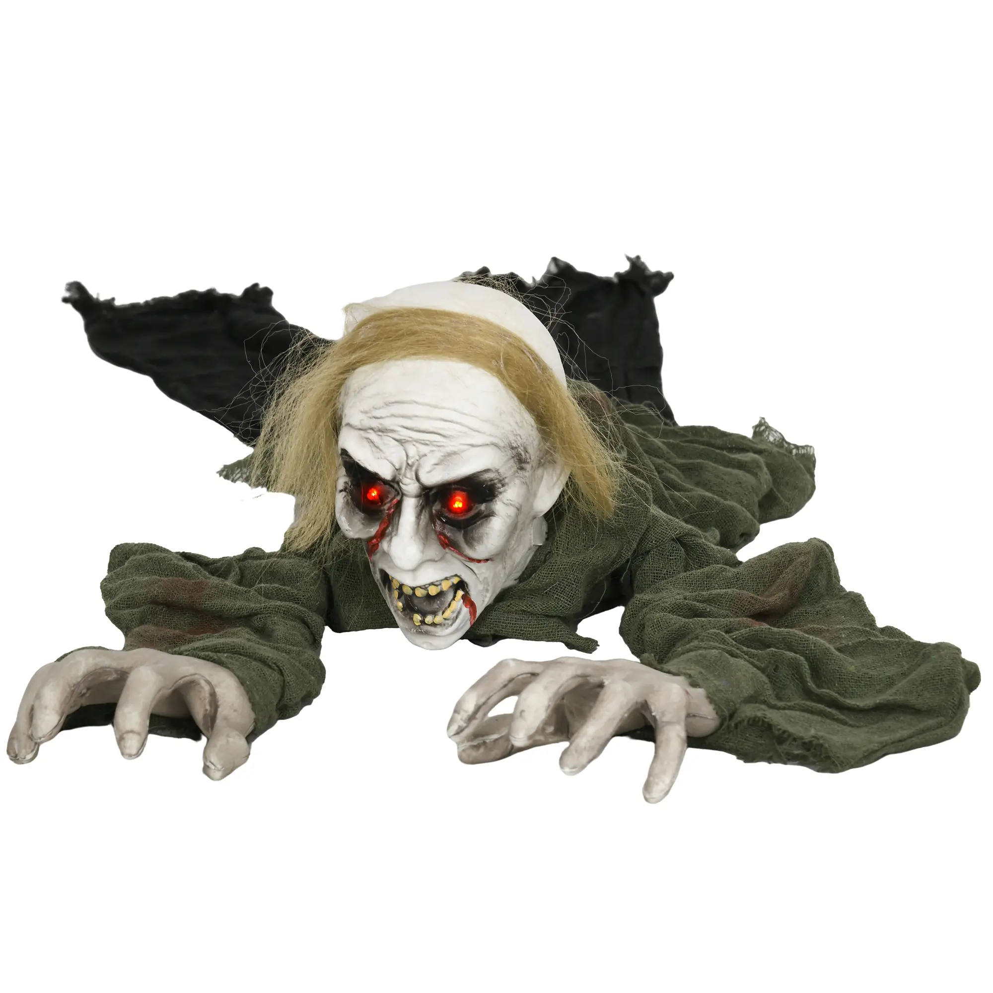 Halloween decoration, crawling zombie, activated by touch/sound, glowing eyes