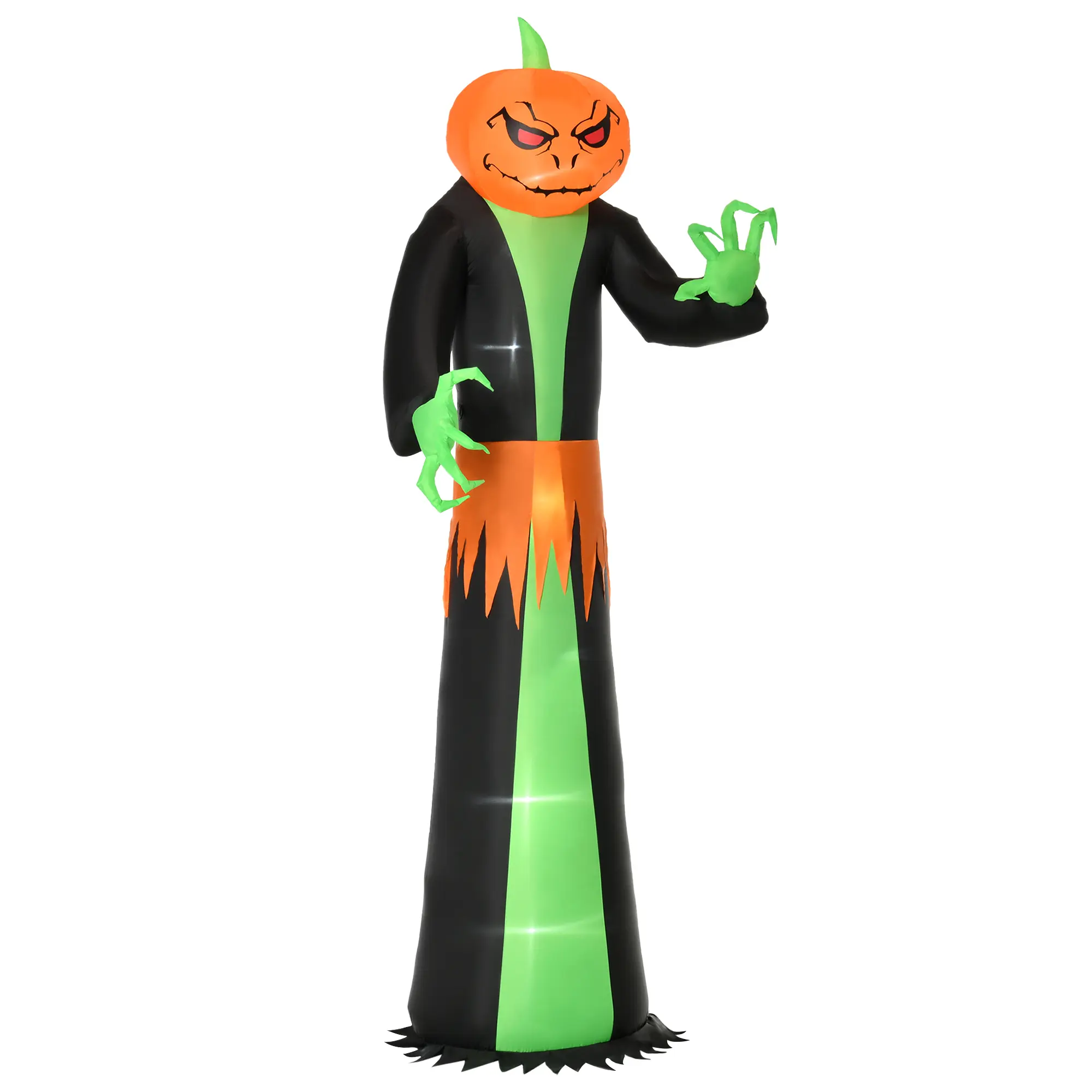 HOMCOM Halloween Ghost with LED Lights, self-inflating, incl. blower, 100 cm x 96 cm x 270 cm, Green + Yellow + Black