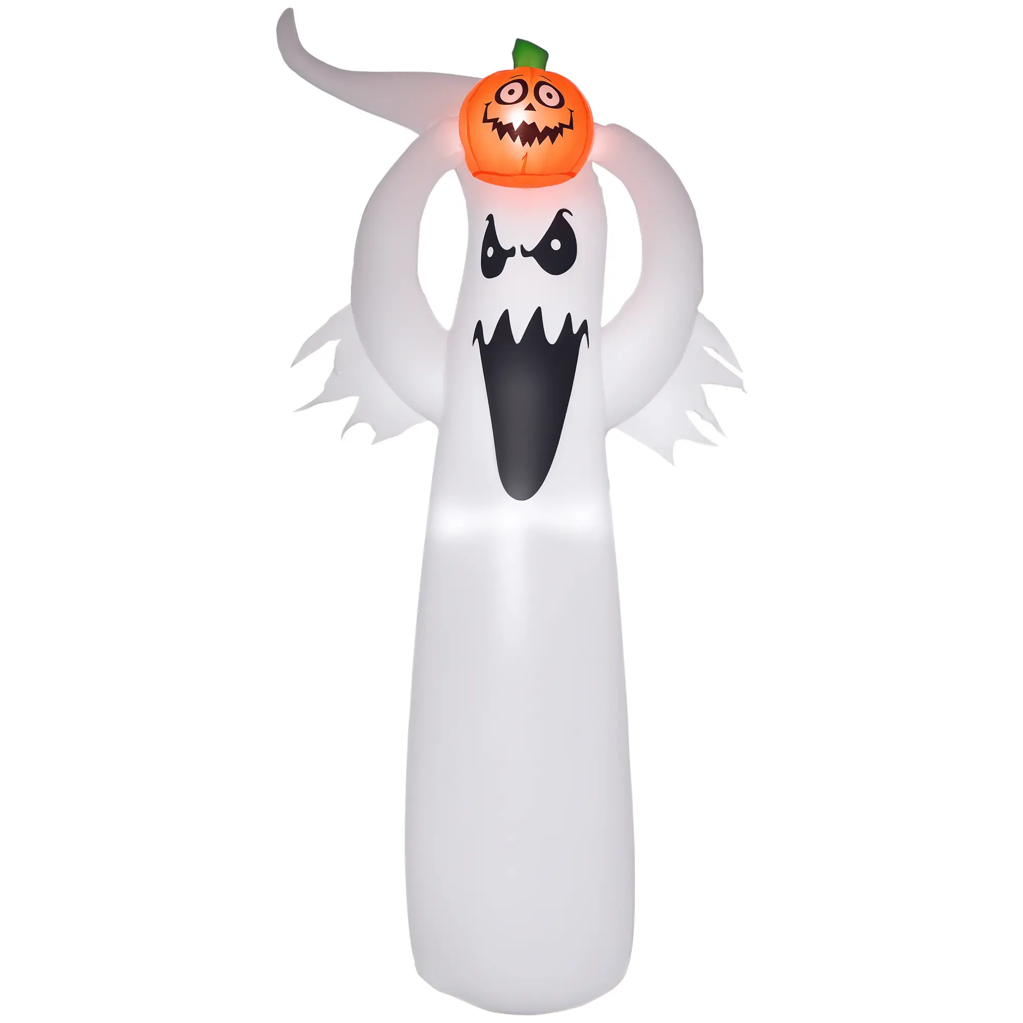 HOMCOM Halloween inflatable ghost 1.8 m decoration with LEDs White + Orange Polyester 80 x 40 x 180 cm