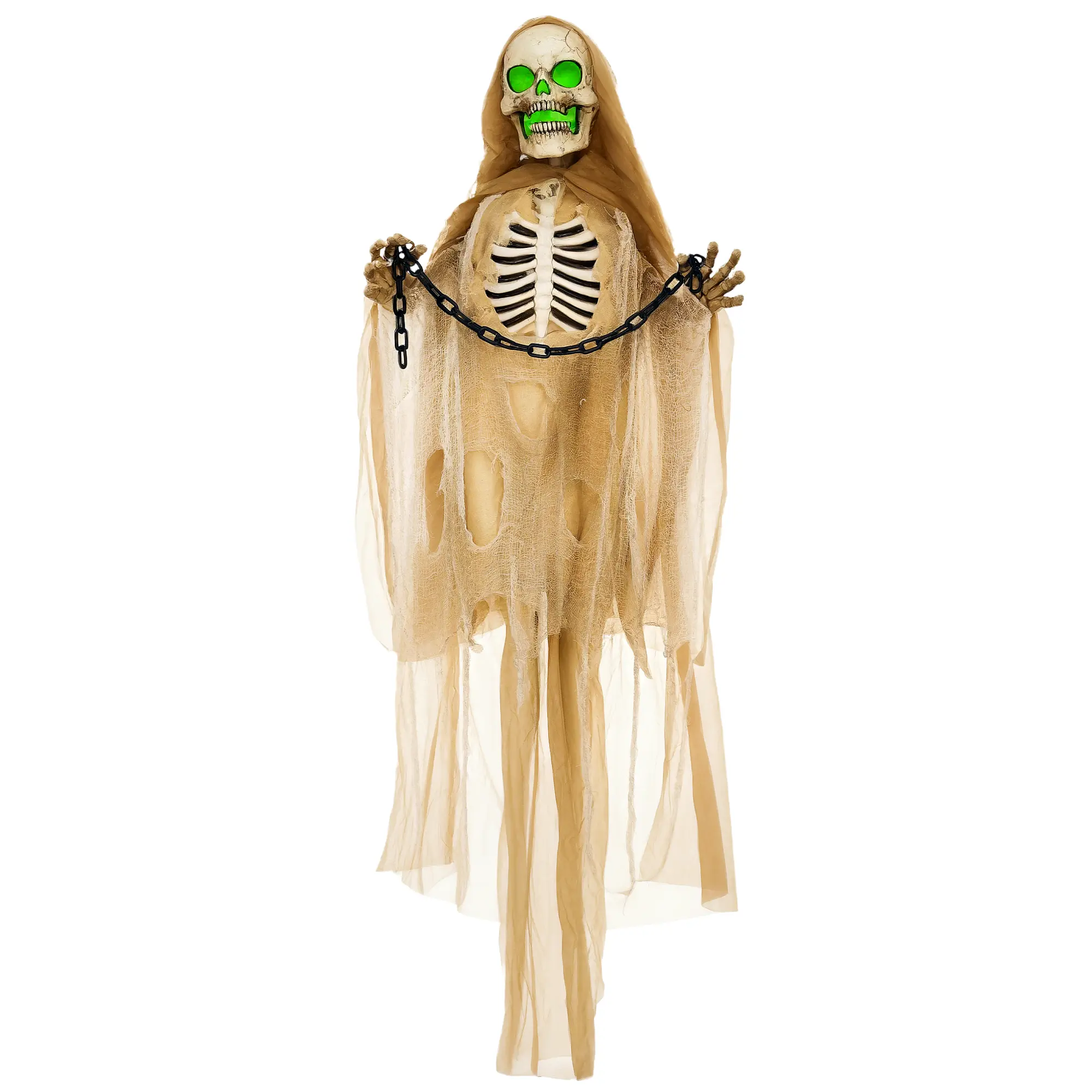 Halloween Decoration, Hanging Skeleton, Glowing Head, Eerie Howl, Bendable Arms, Khaki