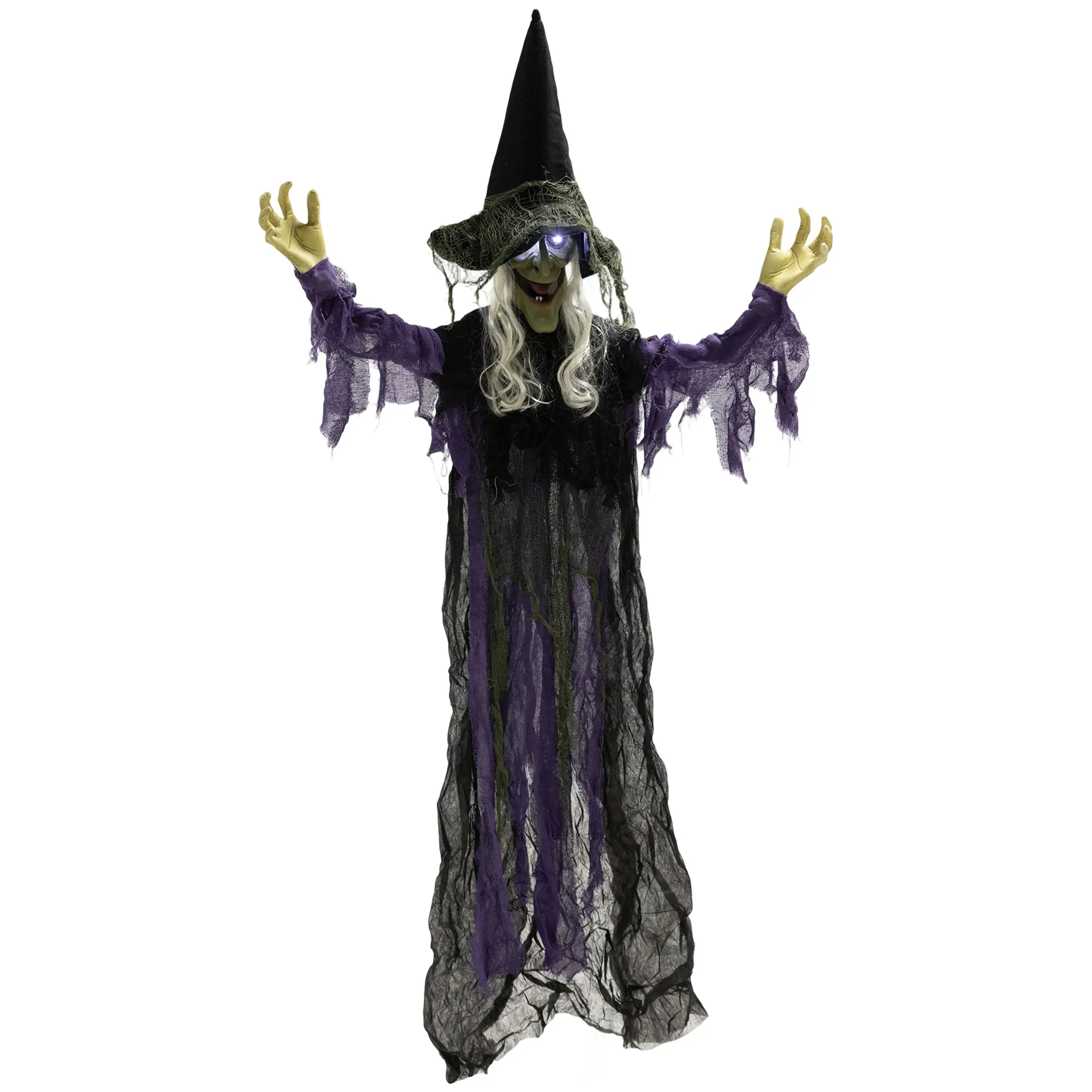 183 cm Halloween Decoration Hanging Witch with LED Lights, Sound Function, Adjustable Arms and Moving Mouth