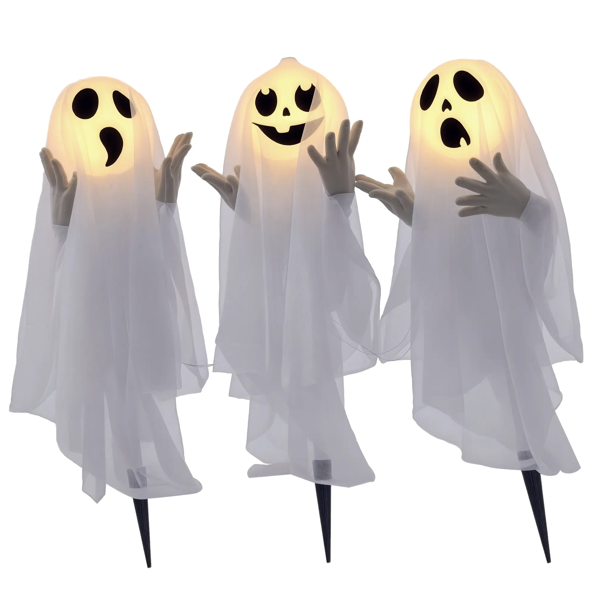 Halloween Decoration, 3 Light-Up Ghosts, Motion Sensor, 54 x 10 x 60 cm, White