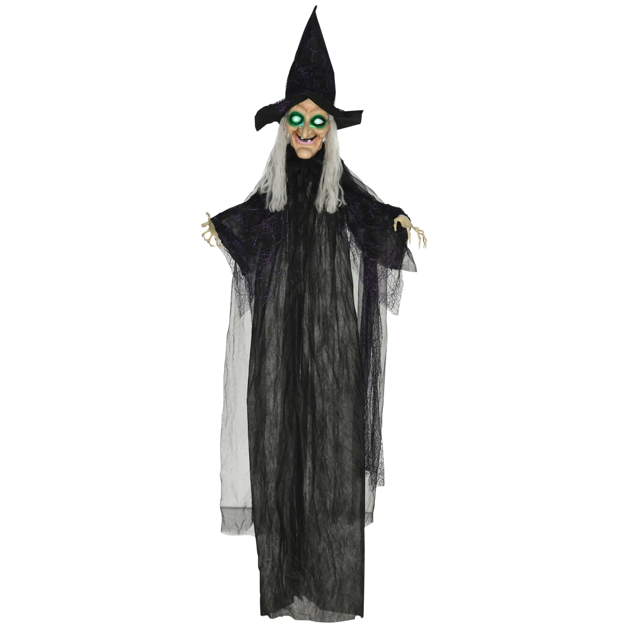 Halloween Witch, Halloween Decoration, Sound Function, with Motion Sensor, LED Lights, 130 cm x 18 cm x 183 cm