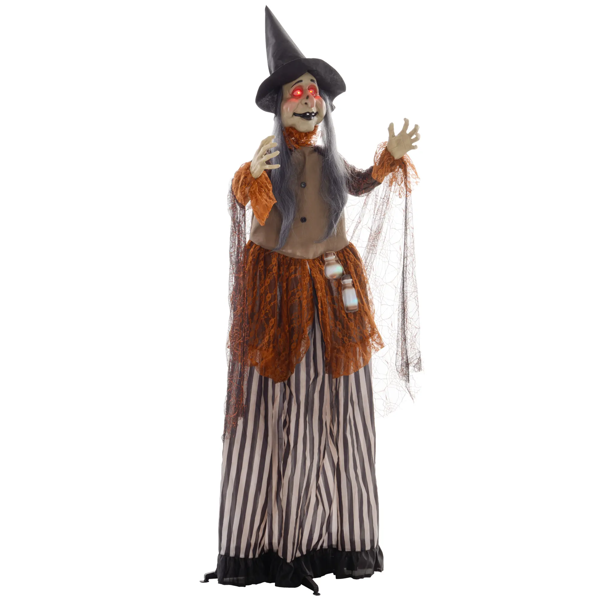 Witch with Potion, Halloween Decoration, Creepy Sounds, Red Eyes, Articulated, 183 cm