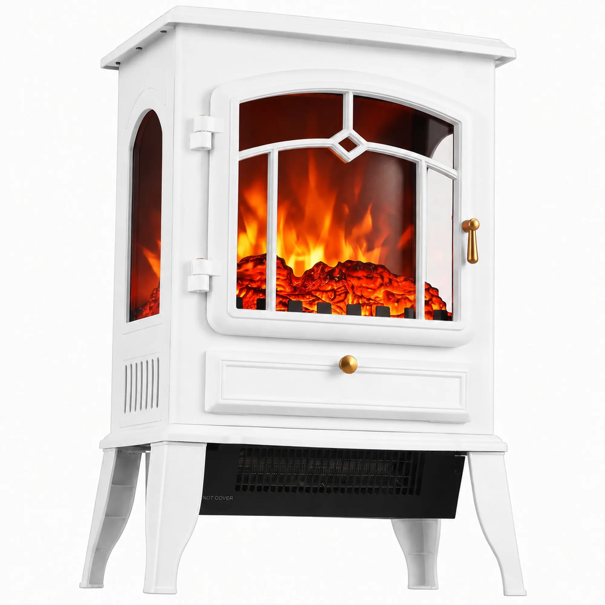 Freestanding electric fireplace with 3-sided panorama, electric fireplace, 39 x 24 x 57 cm White