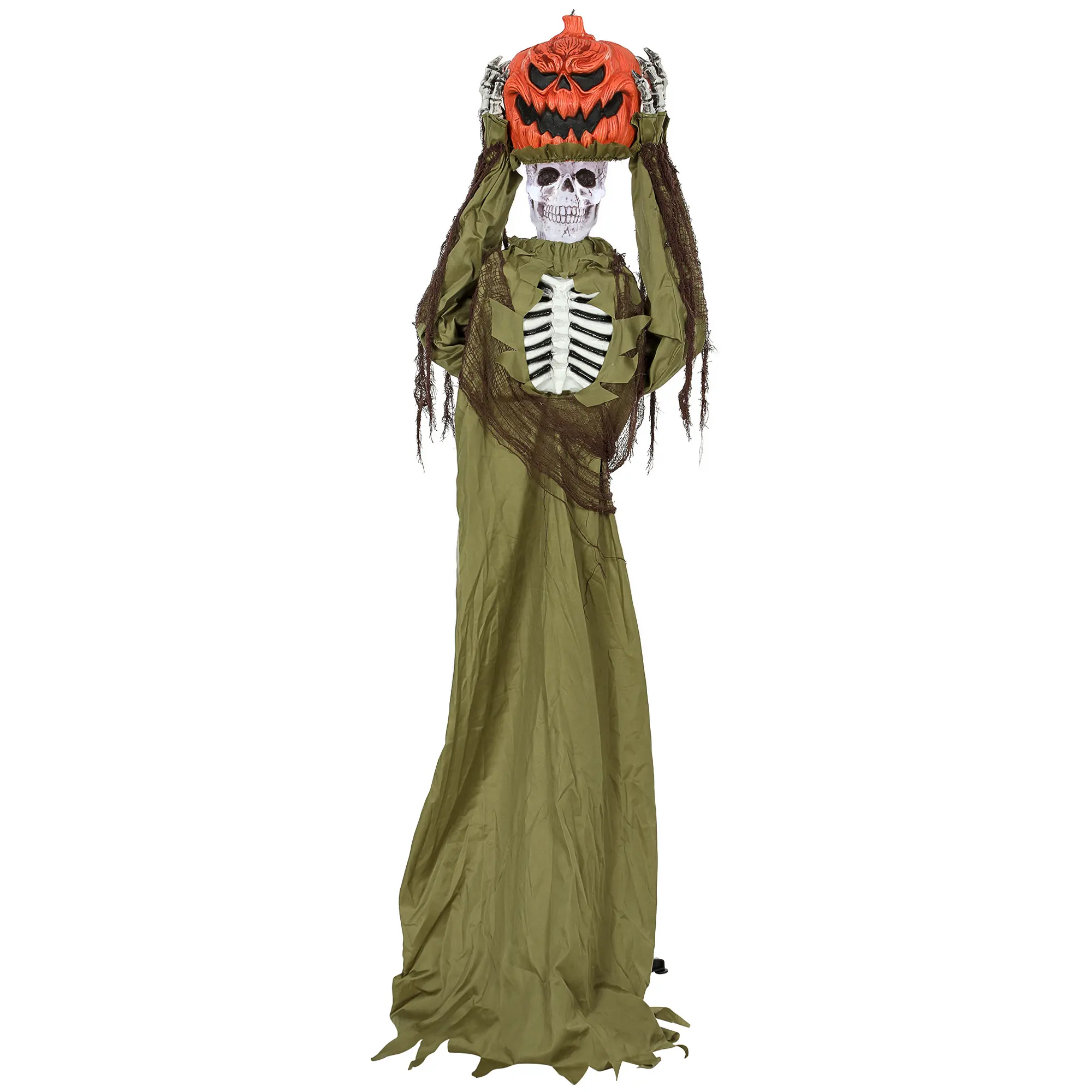 Animated Pop-Up Pumpkin Skeleton, 173 cm, Spooky Halloween Decoration with Light, Sound and Touch Activation