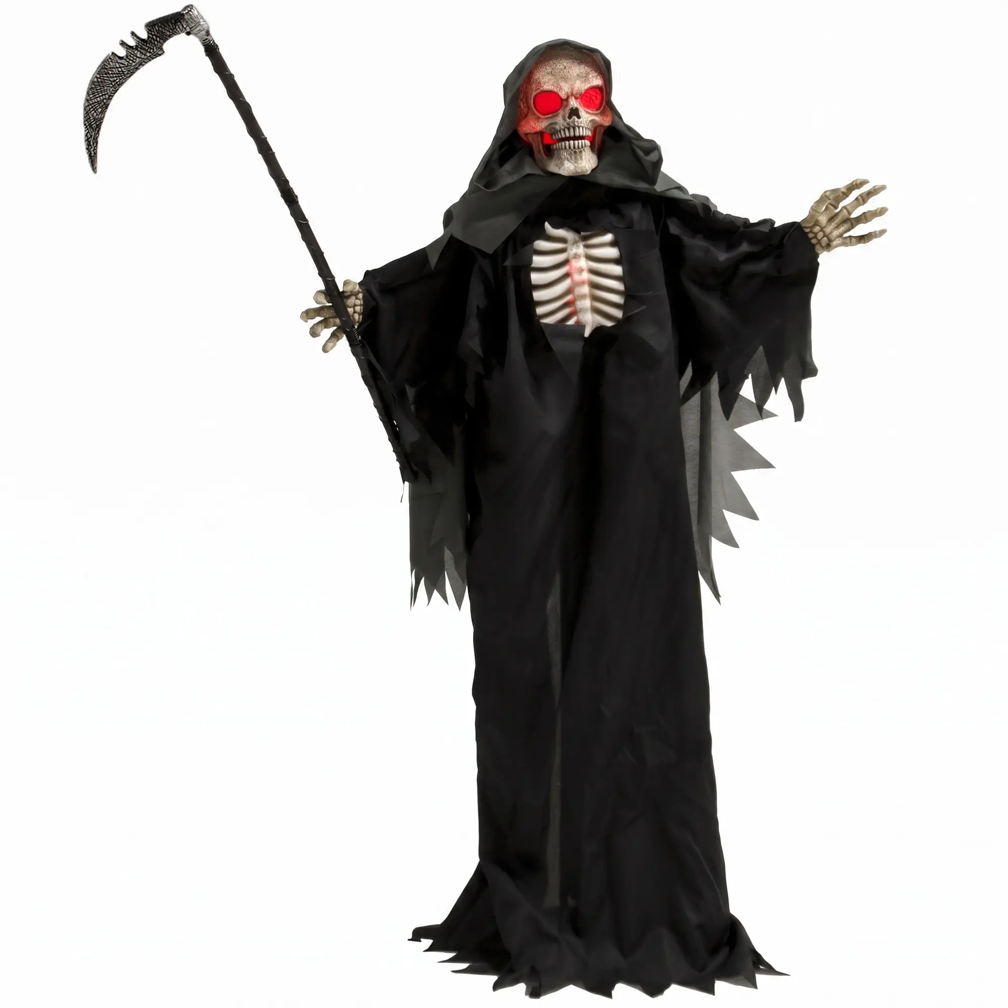 170 cm Halloween Animated Grim Reaper Decoration with Sound and Touch Activation, Glowing Eyes and Chest