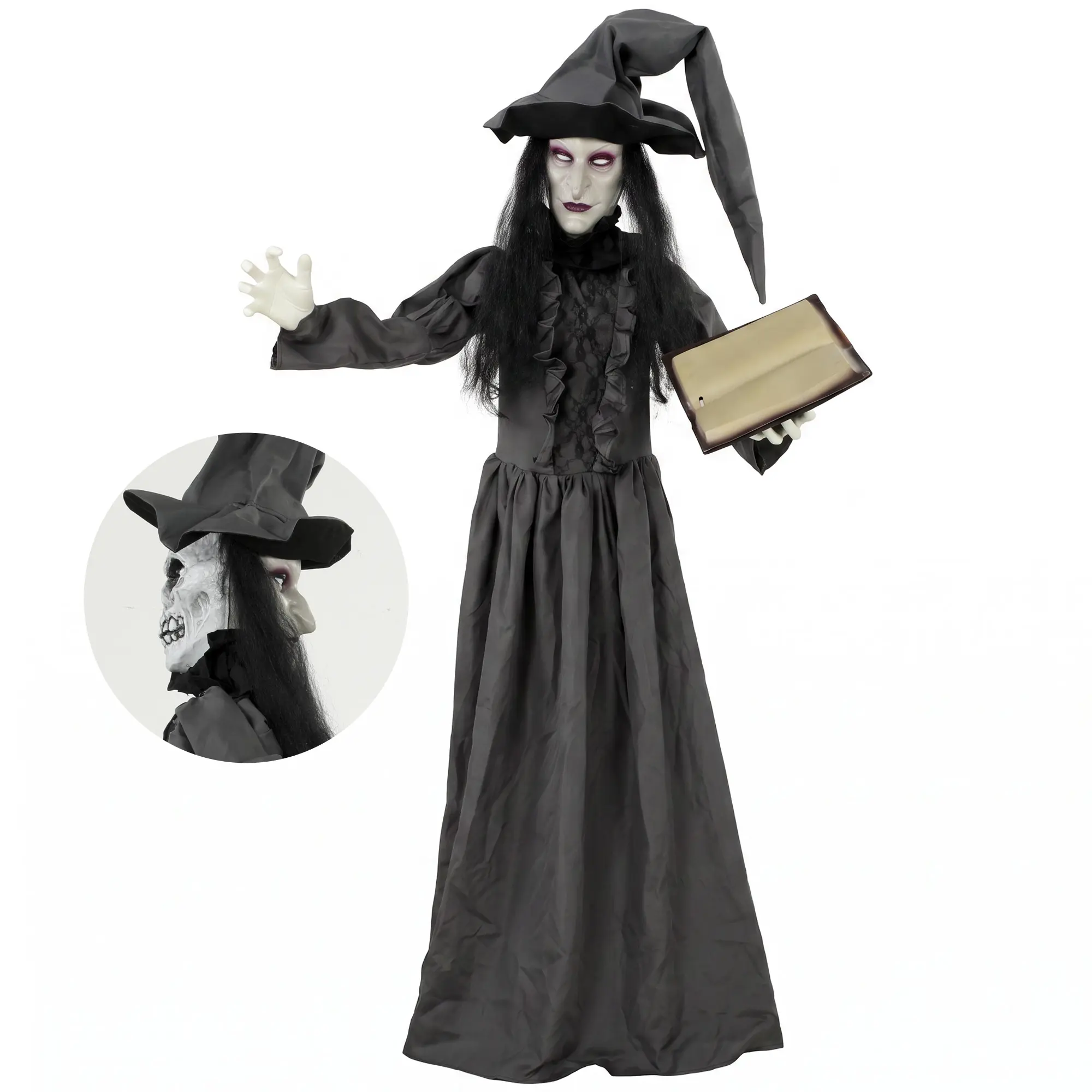 180 cm Halloween Animated Life-Size Witch Decoration with Glowing Eyes, Creepy Sound, Touch Activation