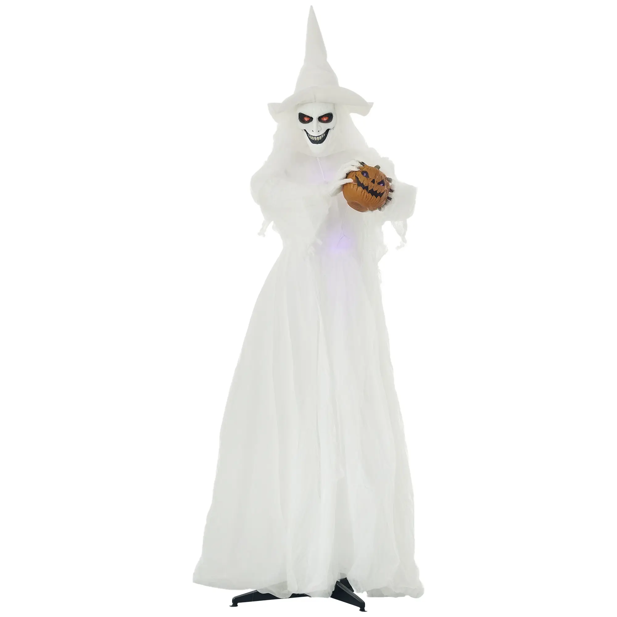 189 cm White Witch with Pumpkin Head, Life-Size Halloween Outdoor Decoration