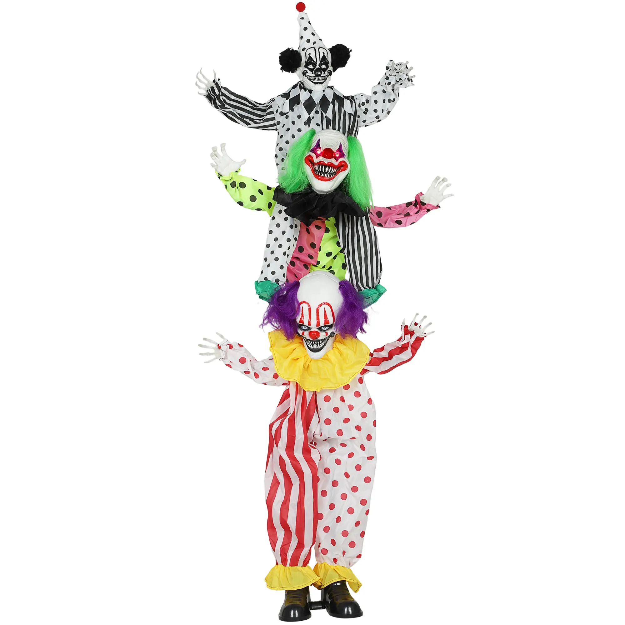 Stackable Halloween Animatronic Clowns with Red Glowing Eyes for Indoor Party Props