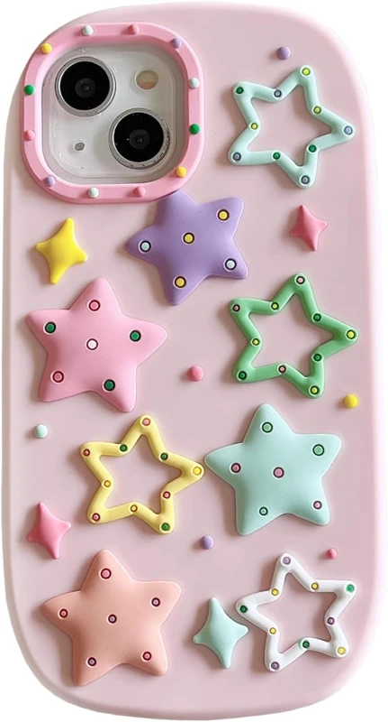 Soft Silicone 3D Kawaii Elliptical Star Phone Case for iPhone 13 Pro Max - Cute Shockproof Cover for Women & Girls